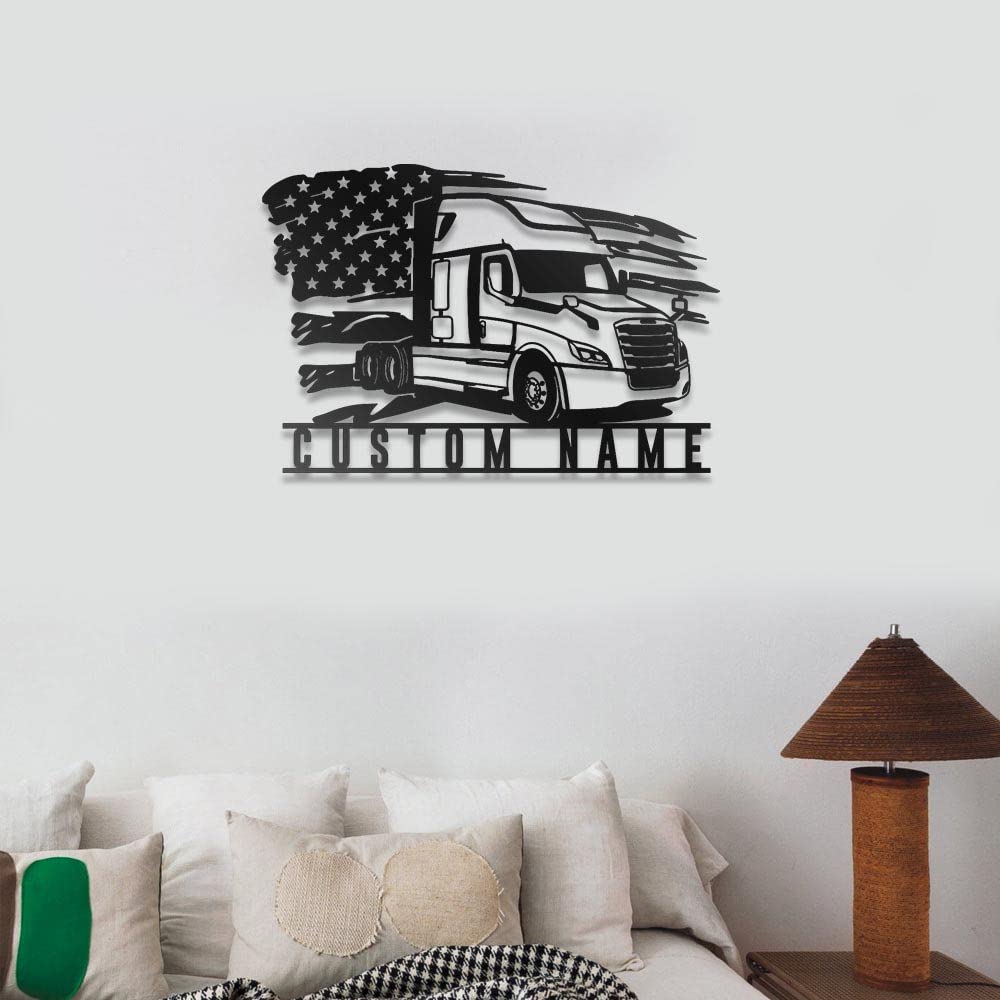 Custom Cascadia Truck Metal Wall Art with LED Lights - Personalized Trucker Black Metal Sign for Living Room, Outdoor Decor - Large 24x24 Inch Home Gift for Truck Drivers - Perfect for Man Cave, Garage & Office Decor