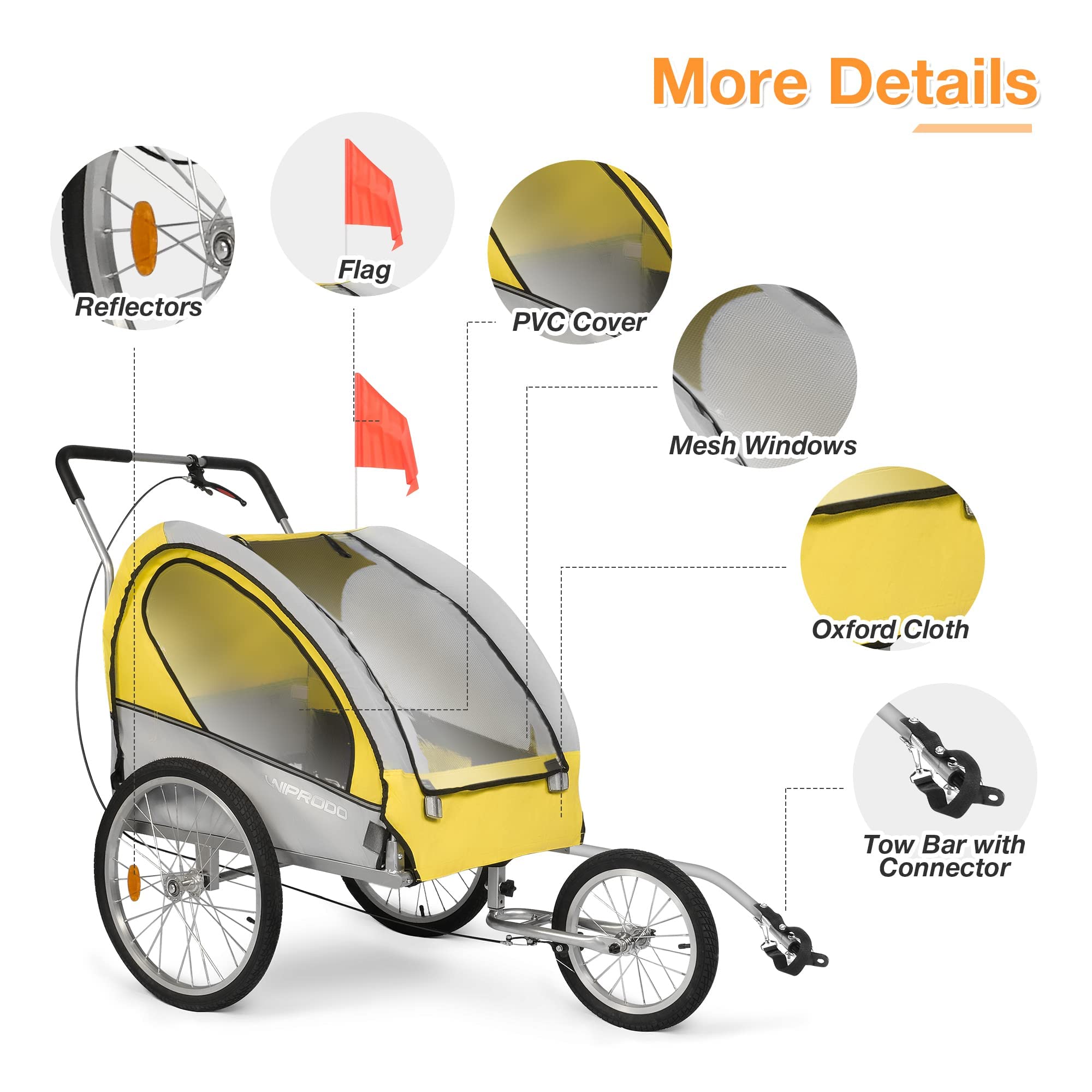 LUCKYERMORE 2 in 1 Dog Bike Trailer & Pet Stroller - Large Bicycle Cart & Jogger Wagon with Mesh Skylight - Cargo Carrier for Travel & Outdoor Adventures - Perfect for Cycling, Jogging, and Road Trips with Your Pet