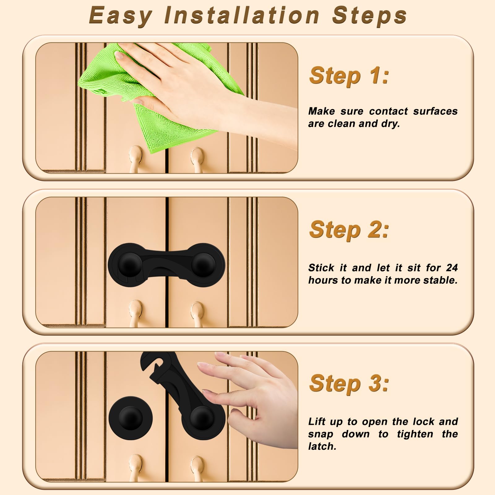 10-Pack Child Safety Cabinet Locks - No Drill Baby Proofing Locks with 3M Adhesive for Drawers, Fridge, Oven & Toilet Seat - Easy Installation Black (Perfect for Childproofing Kitchens, Bathrooms & Home Appliances)