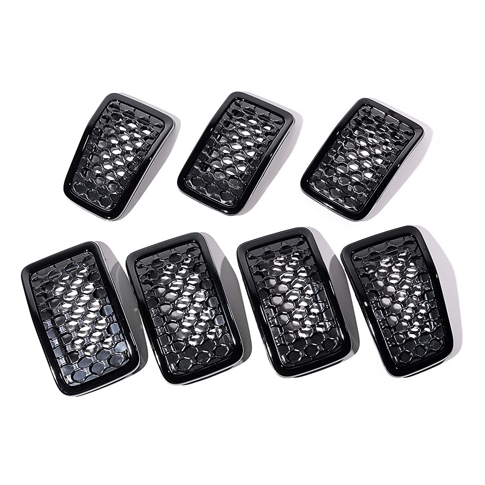 Astra Depot Black Honeycomb Mesh Front Grill Grille Inserts for 2019-2023 Jeep Cherokee - Glossy Trim Cover (7-Piece Set) | Off-Road Style Upgrade & Vehicle Protection
