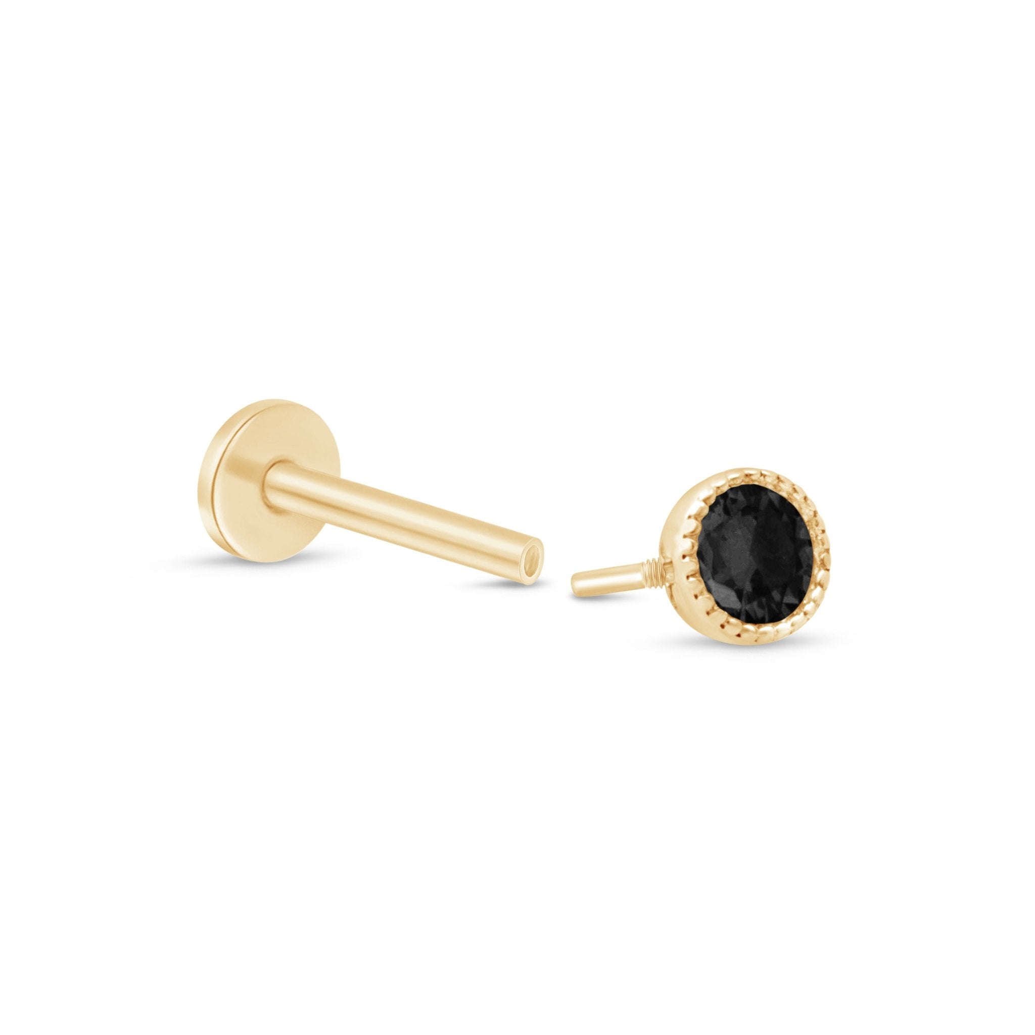 14k Yellow Gold Black Onyx Flat Back Stud Earrings with Milgrain Detail - Perfect for Everyday Wear, Parties & Special Occasions