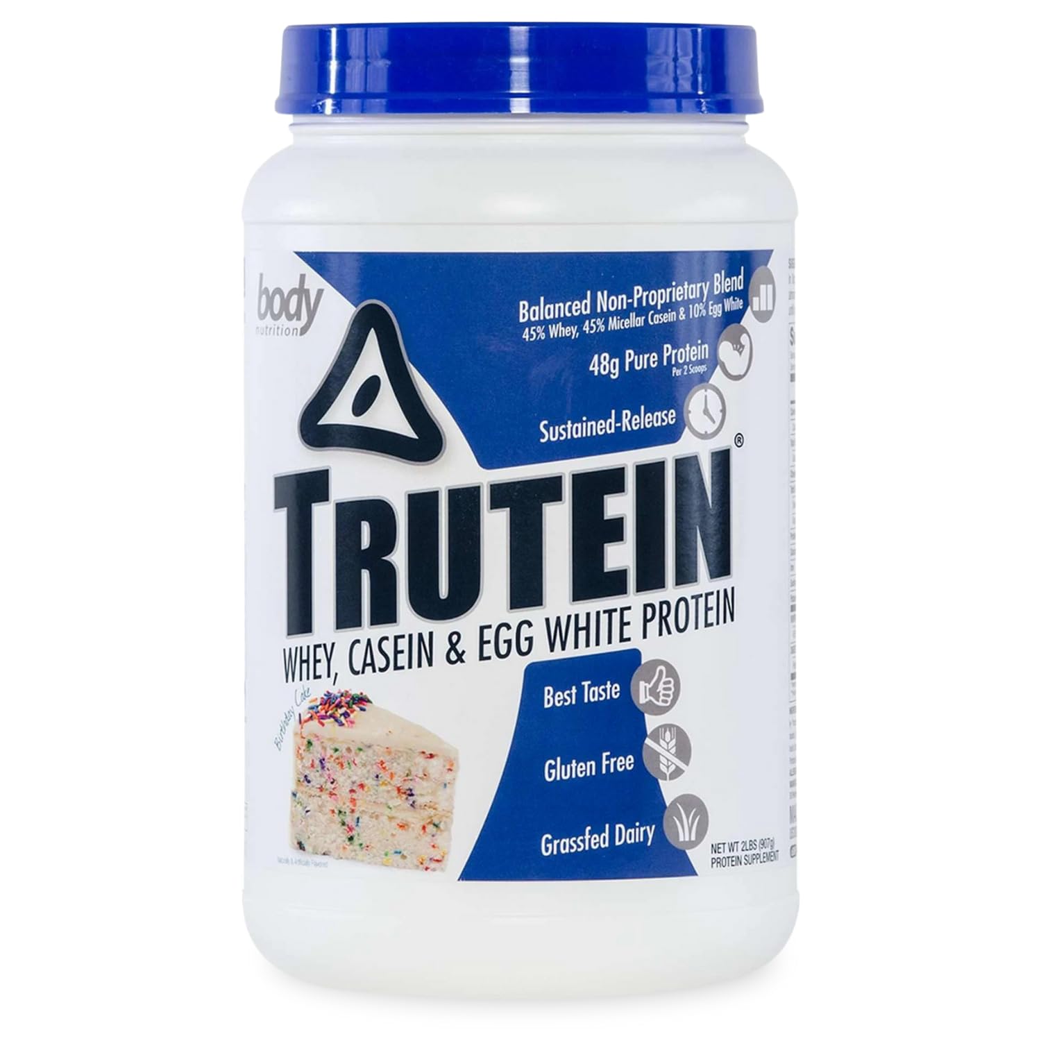 Trutein High Protein Powder - 45% Whey, 45% Casein, 10% Egg White Protein Shake Mix | Gluten-Free, Low Sodium, Low Carb Protein Supplement for Men & Women | Birthday Cake Flavor, 2lb | Perfect for Post-Workout Recovery & Muscle Growth