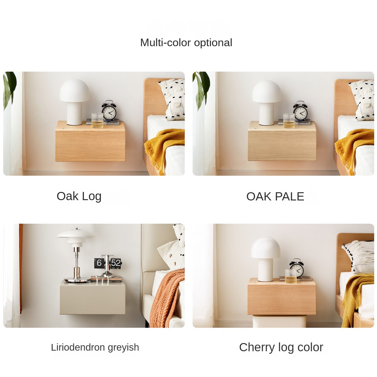 Solid Oak & Poplar Wood Floating Nightstand - Modern Bedside Table with Storage Shelf for Bedroom, Living Room, or Nursery