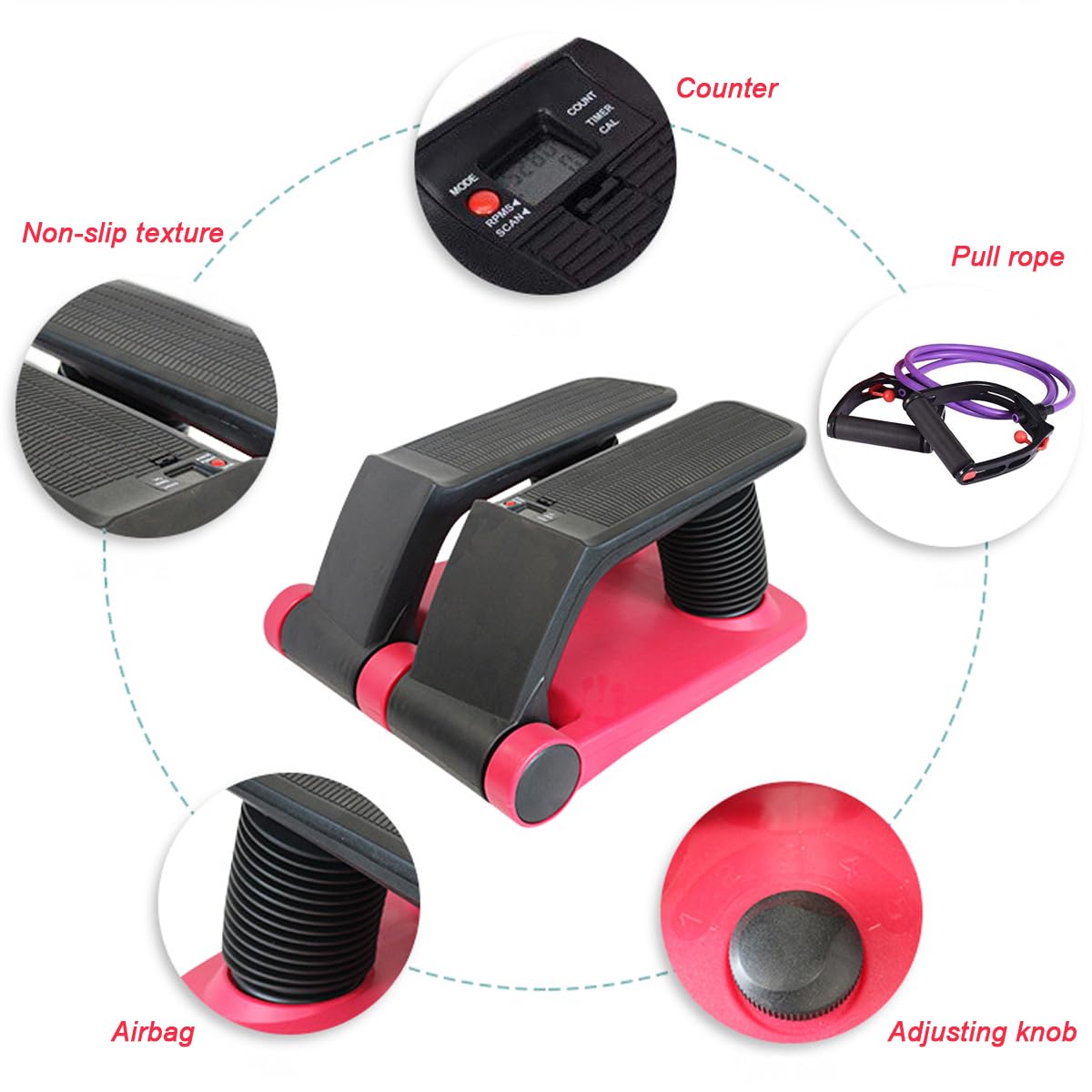 INTBUYING Stepper Climber Fitness Machine with Resistance Bands - Portable Stair Stepper for Home Workout, Low-Impact Cardio Exercise Equipment - Adjustable Height, Space-Saving Design with Comfortable Foot Pedals - Perfect for Small Spaces, Apartment Gym & Office Fitness