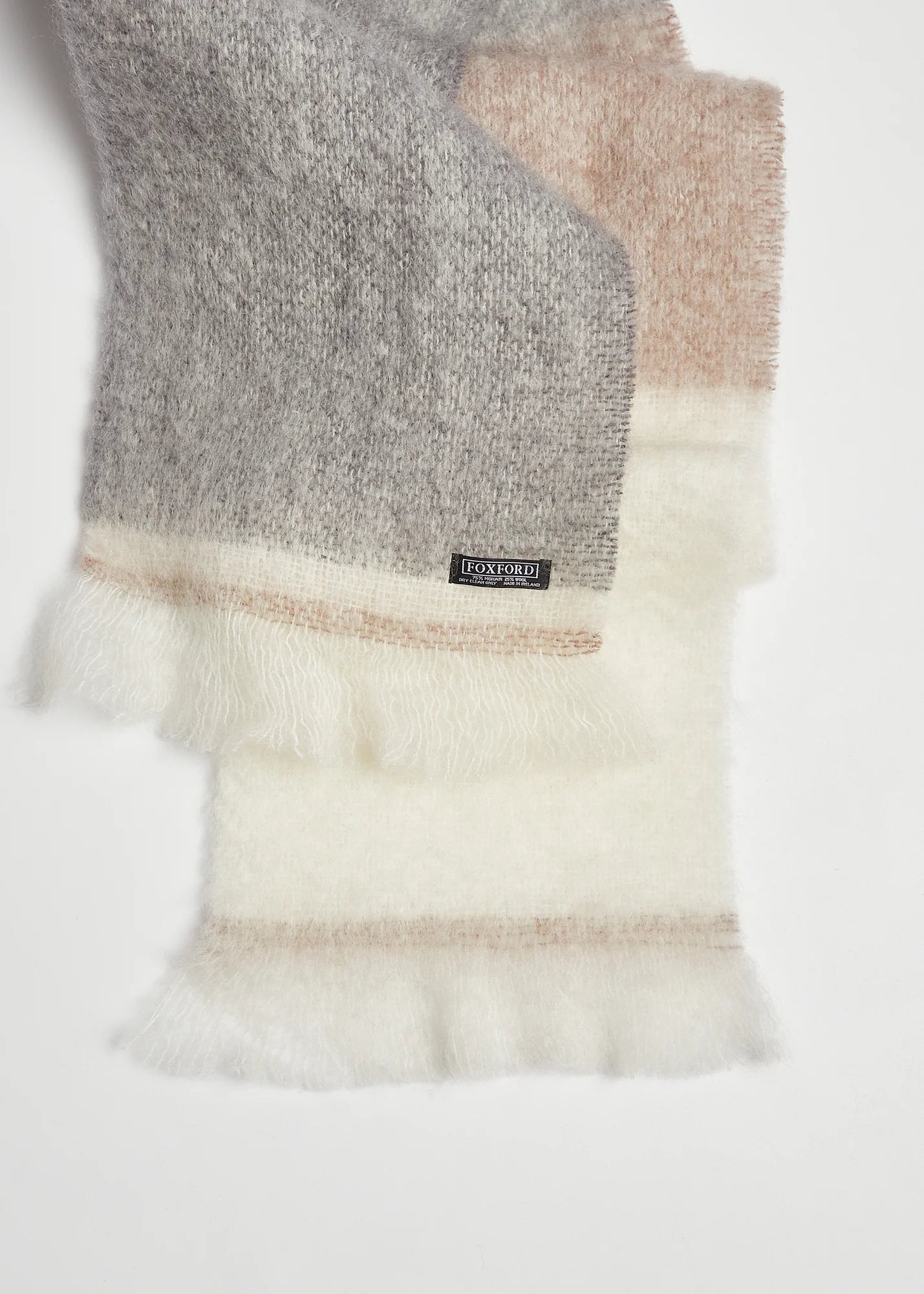 Foxford Giant Mohair Scarf - Soft Warm Winter Wrap with Grey Mink Stripe Pattern | Perfect for Cold Weather, Outdoor Activities & Fashion Accessory