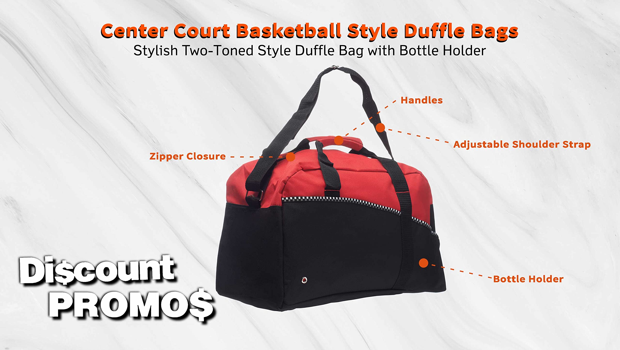 6-Piece Center Court Duffel Bags Set - Durable Polyester Gym Bags with Zippered Closure, Front Pocket & Adjustable Shoulder Strap - Perfect for Sports, Travel & Gym (Red)