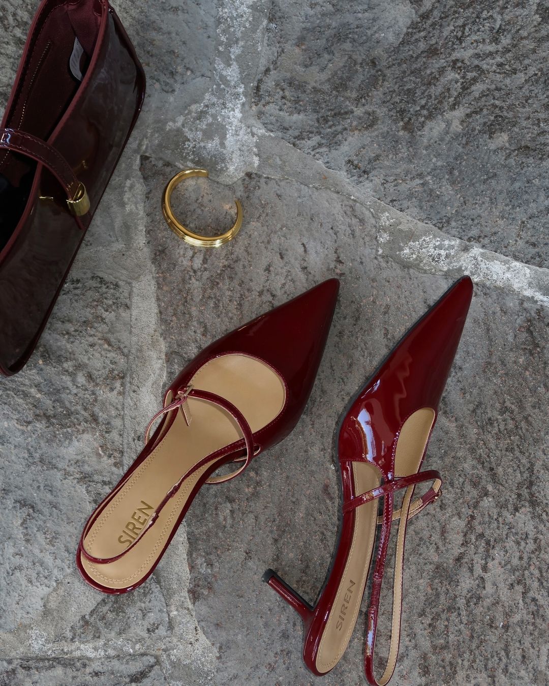 York Women's Slingback Heels - Wine Red Patent Leather Pumps for Work, Party & Special Occasions