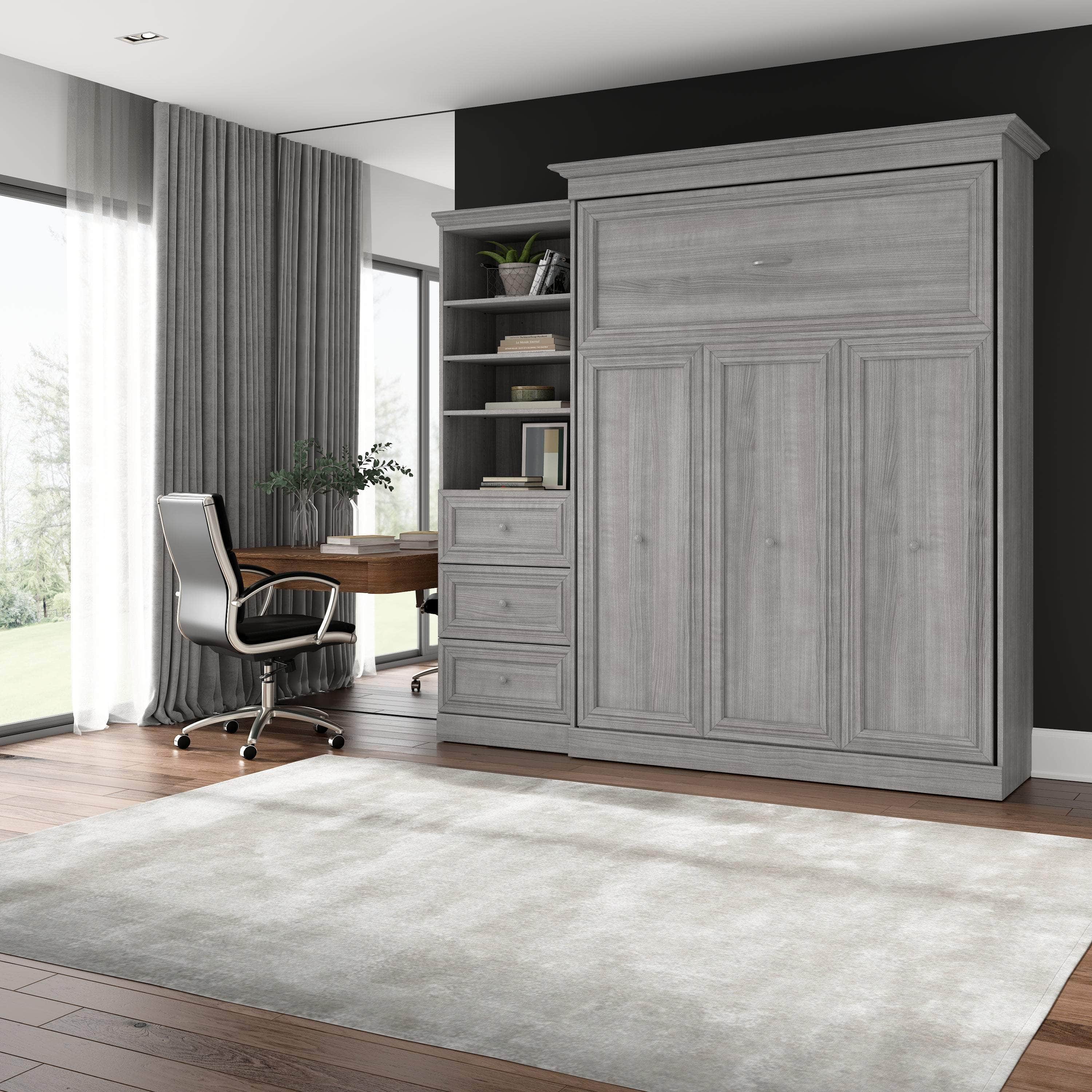Space-Saving Queen Murphy Wall Bed with Built-In Closet & Drawers - 2 Color Options | Perfect for Small Apartments, Guest Rooms & Home Offices