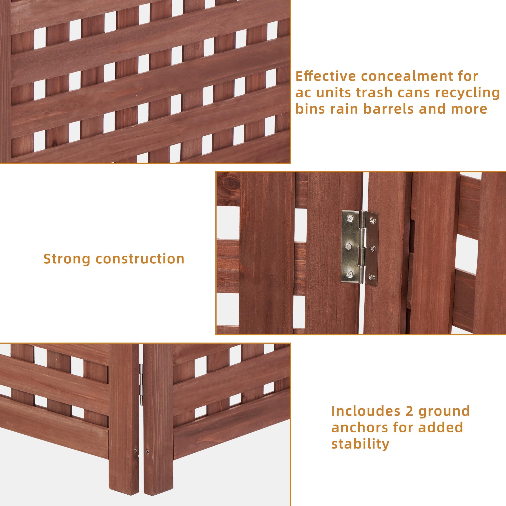 Knocbel Solid Wood Privacy Screen - Decorative Fence for AC Units, Trash Cans, Patio & Garden | Flower Bed Border & Animal Barrier | Easy Assembly (Brown) | Perfect for Outdoor Privacy & Yard Decoration