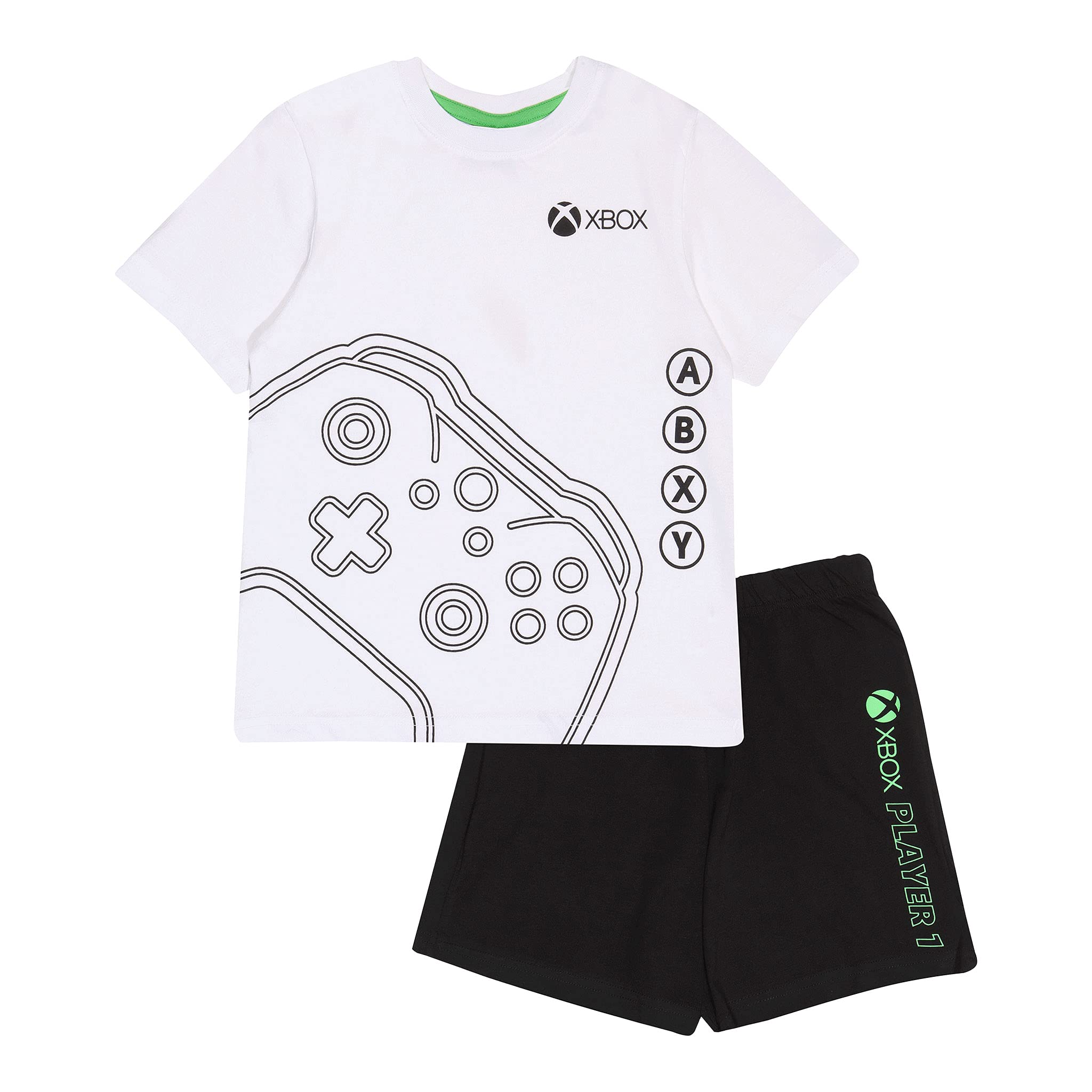 Official Xbox Controller Printed Kids Pajama Set - Short Sleeve & Shorts for Boys & Girls Ages 5-14 (White/Black) - Perfect for Gaming Nights & Sleepovers