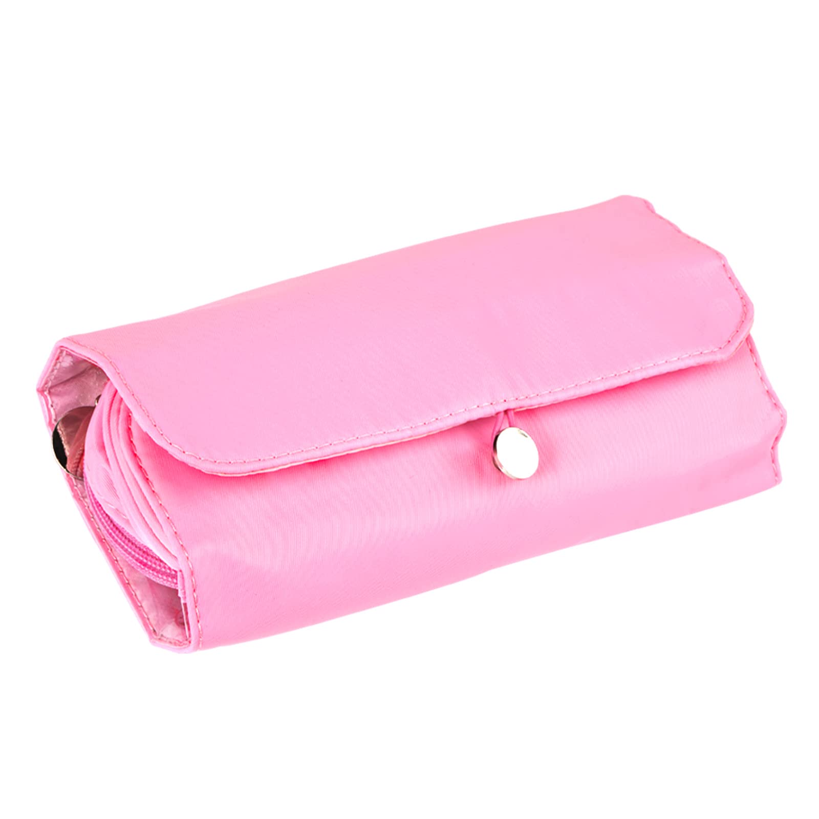 LUEXBOX Portable Folding Makeup Brush Bag - Waterproof Cosmetic Brush Organizer with Multiple Pockets, Travel Makeup Brush Holder Case for Women (Pink) | Perfect for Travel, Home Use & Professional Makeup Artists