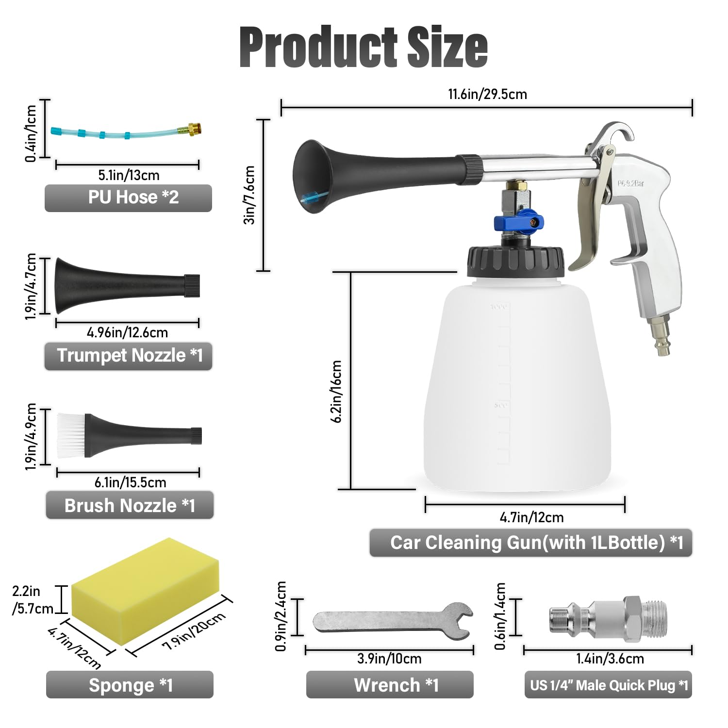 High Pressure Car Cleaning Air Blow Gun with 1L Foam Bottle & 2 Nozzles - Interior Detailing Tool for Vehicle Upholstery, Carpet & Seat Cleaning - Perfect for Auto Detailing, Car Wash & Home Cleaning