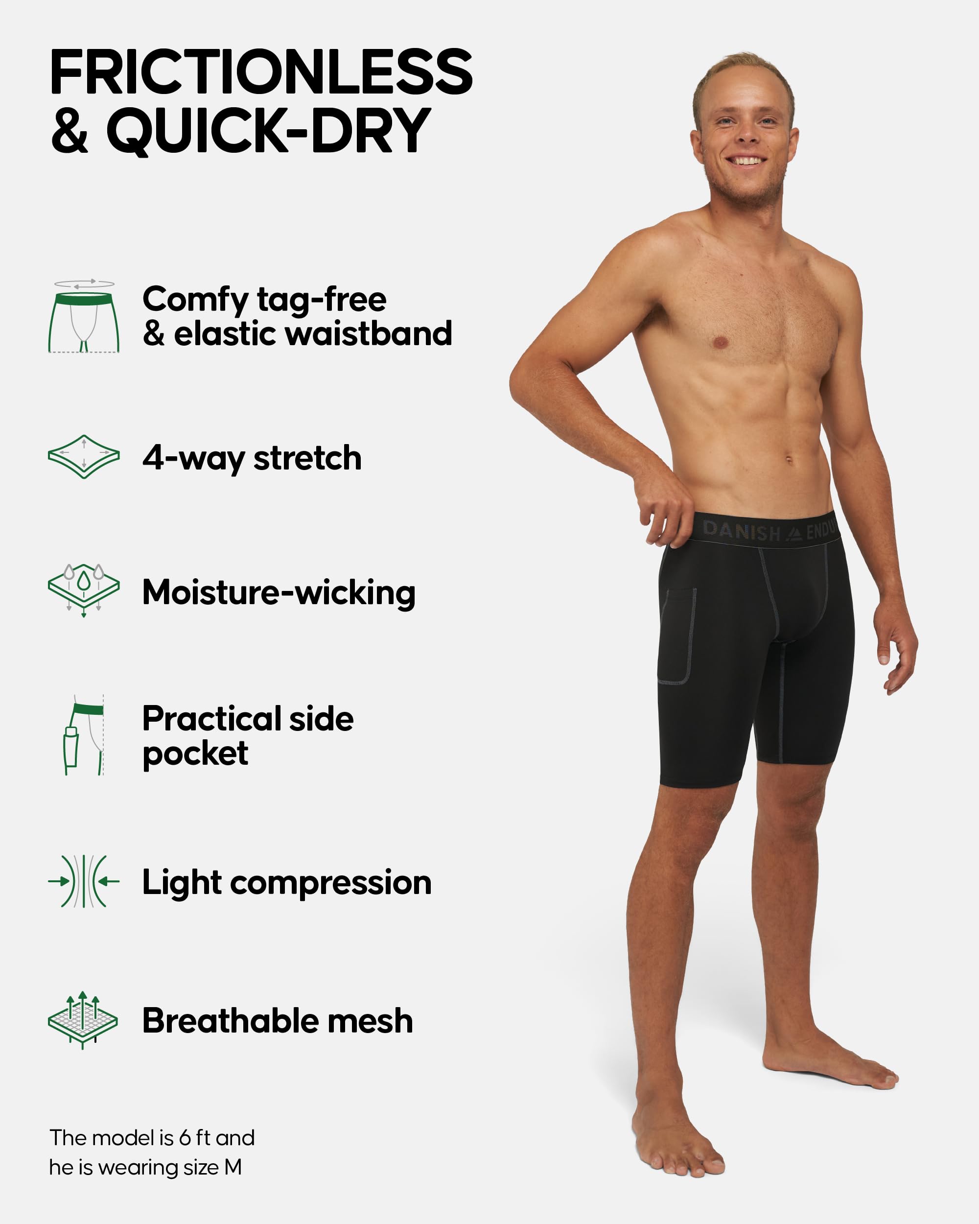 DANISH ENDURANCE Men's Compression Shorts 2-Pack - Quick Dry Running Leggings for Gym, Sports & Workout - Anti-Chafing Performance Shorts for Marathon, Cycling & Cross Training