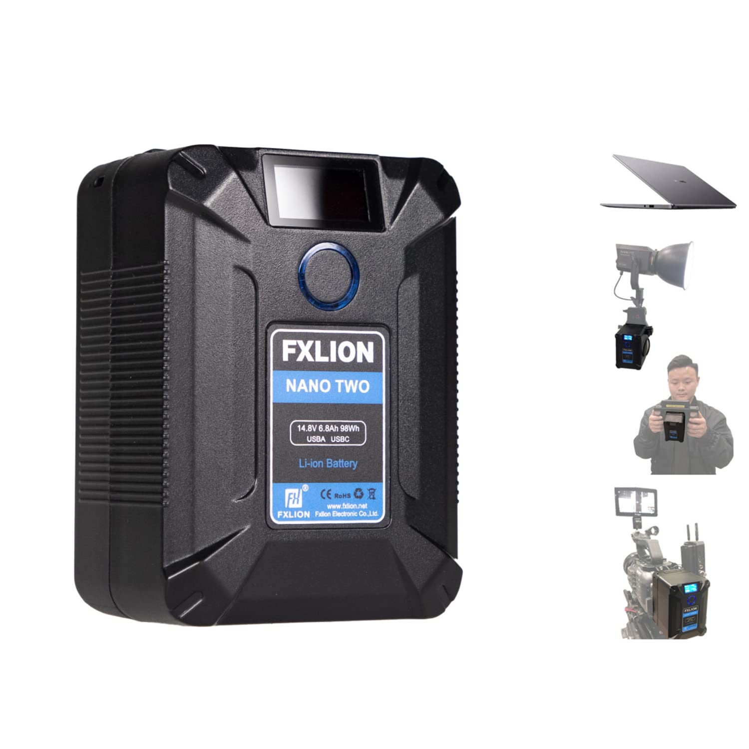 SONGING FXLION Nano Two 98WH Compact V-Mount/V-Lock Battery with Type-C, D-Tap, USB A & Micro USB - Power Cameras, Camcorders, LED Lights, Monitors, MacBook & Smartphones - Perfect for Film Production, Photography & Outdoor Shooting