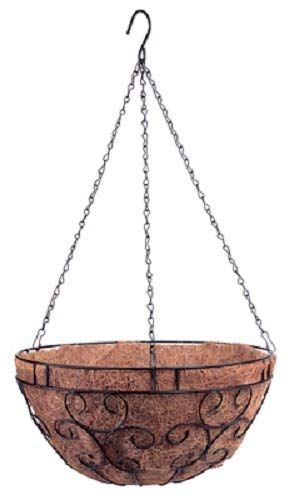 Panacea Products 88620 14-Inch Black Round Romantic Hanging Baskets with Chain - Set of 8 for Garden, Patio, and Indoor Plant Decor