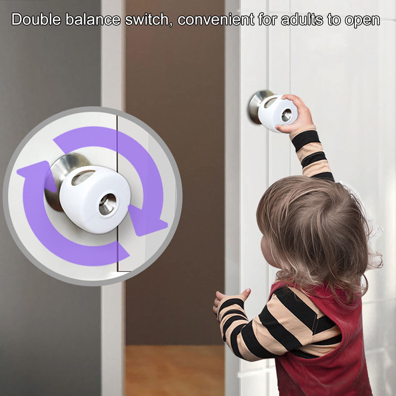 Child Proof Door Knob Covers - 4 Pack Baby Safety Locks for Round Handles | Secure Cabinet & Drawer Protection for Toddlers & Elderly | Home & Office Child Safety Solution