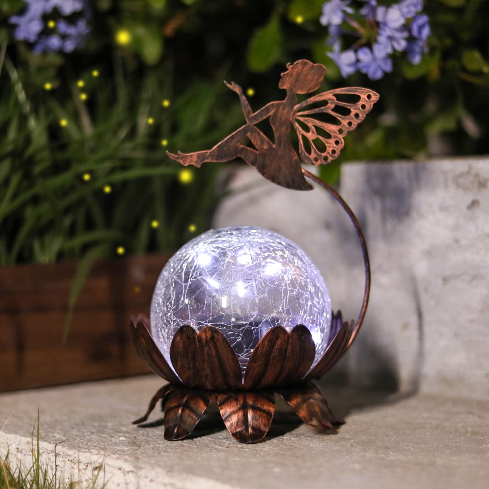 MUMTOP Solar Lantern Fairy Lights - Waterproof Crackle Glass Outdoor LED Tabletop Lamp for Garden, Patio, Yard, Lawn & Table Decor | Perfect for Romantic Evenings, Outdoor Weddings & Cozy Backyard Ambiance