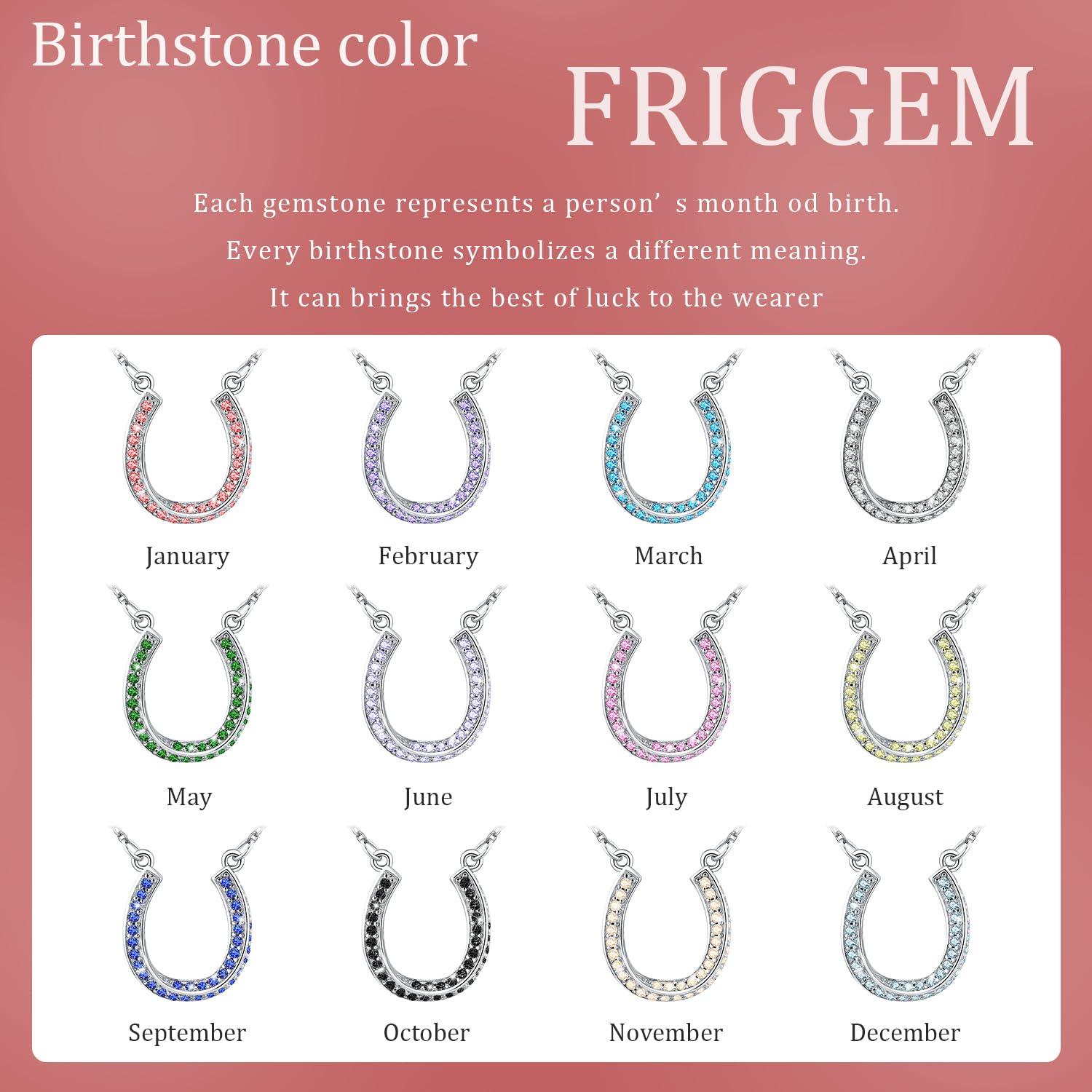 Lucky Horseshoe Necklace for Women – Sterling Silver Birthstone Pendant with Gift Box | Elegant Good Luck Charm Jewelry for Birthdays, Anniversaries & Everyday Wear