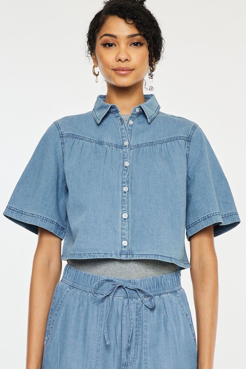 Alannah Sleeve Cropped Shirt for Women - Stylish Short Sleeve Blouse, Casual Summer Tops - Perfect for Beach Outings, Date Nights & Weekend Wear