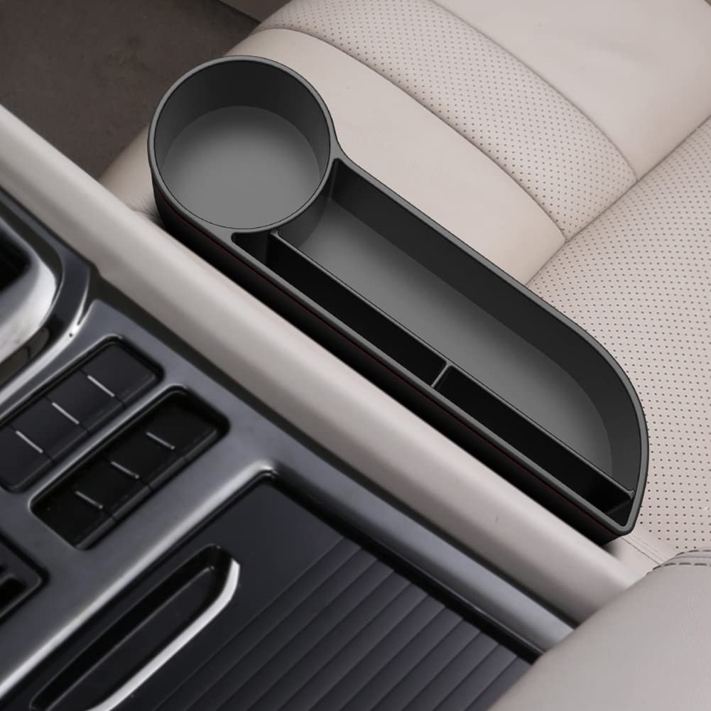 SEADEAR Car Seat Gap Organizer - Leather Storage Box with Cup Holder for Phone, Keys & Cards - Perfect for Cars & SUVs