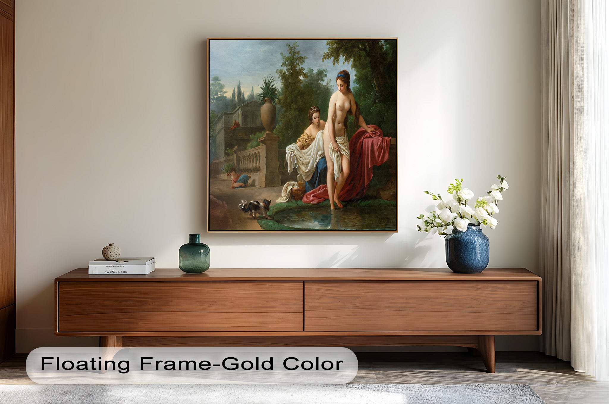 Neoclassical Elegance Oil Painting - Garden Bathing Scene Artwork for Home Decor & Living Room Wall Art