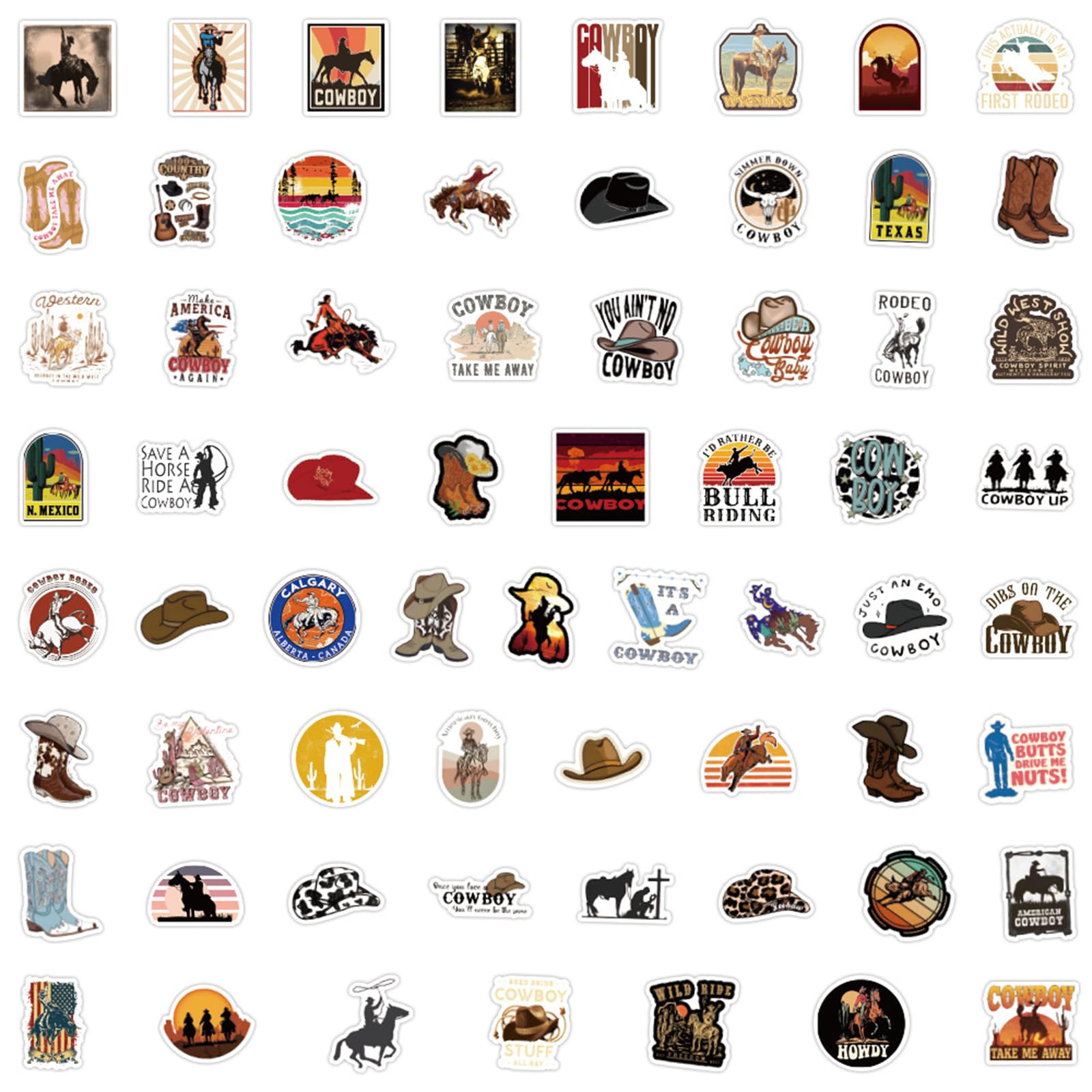 64PCS Western Cowboy Stickers - Waterproof Vinyl Decals for Water Bottles, Laptop, Luggage & Guitar | Country Themed Stickers for Adults & Teens | Perfect for DIY Crafts, Scrapbooking & Western Decor