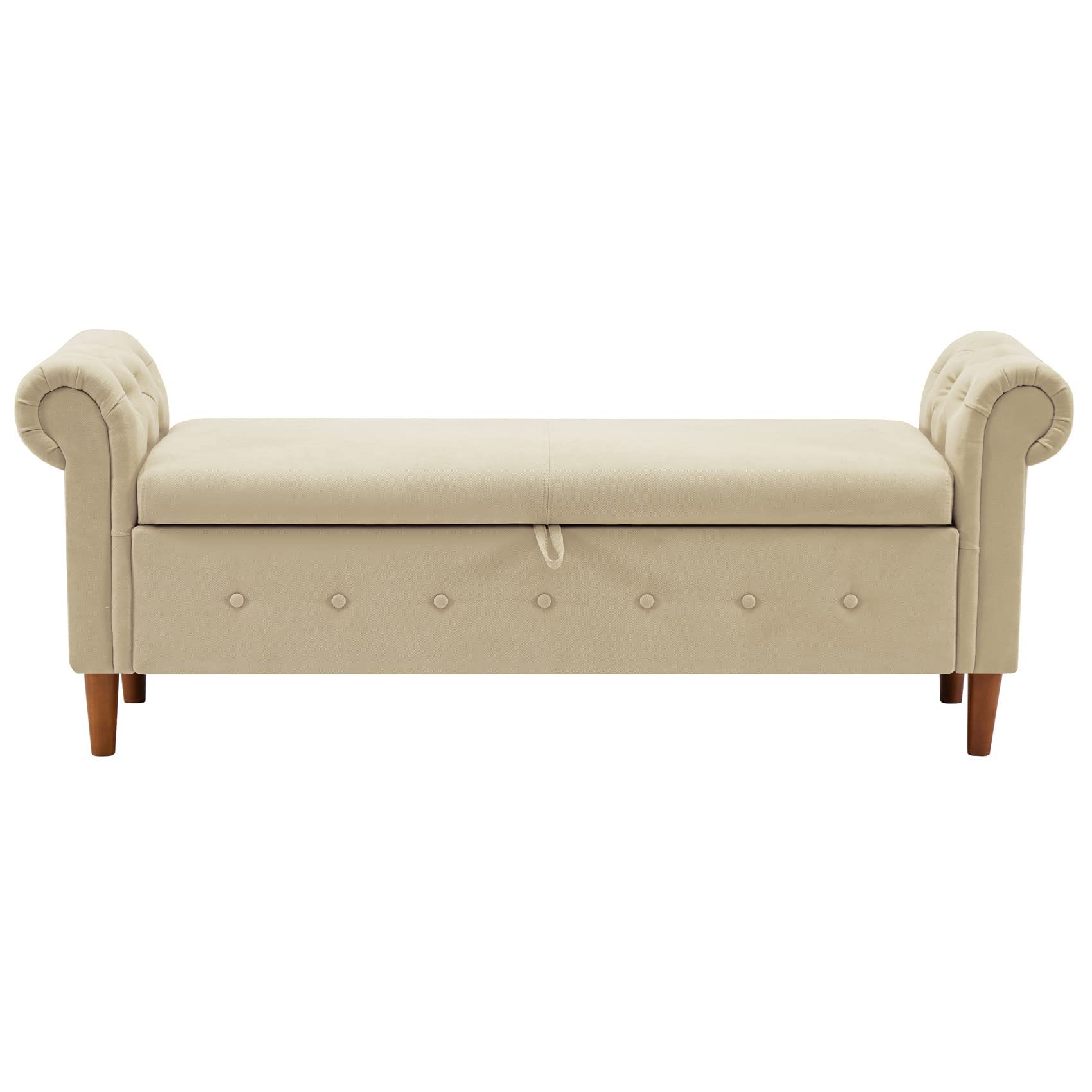 Aoowow Storage Bench with Rolled Arms - Linen Fabric Ottoman for Bedroom, End of Bed, Window Seat, or Fireplace - Beige Toy Storage Bench for Living Room, Nursery, or Entryway