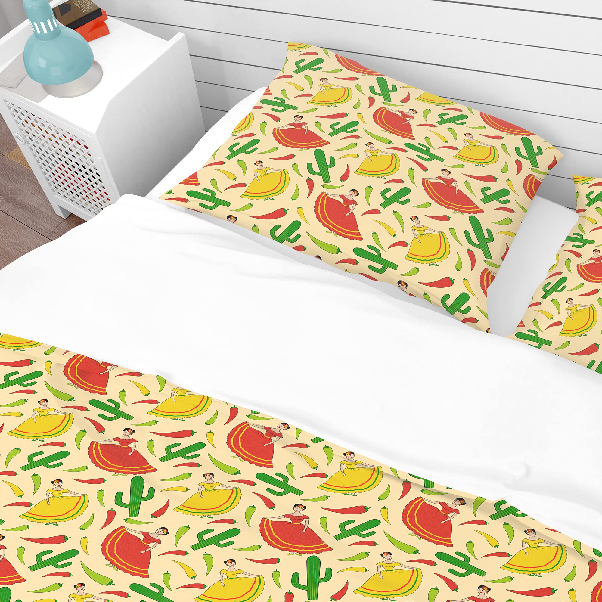 Vibrant Mexican Woman Pattern Tropical Duvet Cover Set - Queen Size Bedding with Pillow Shams - Perfect for Boho Chic Bedroom Decor & Summer Home Styling