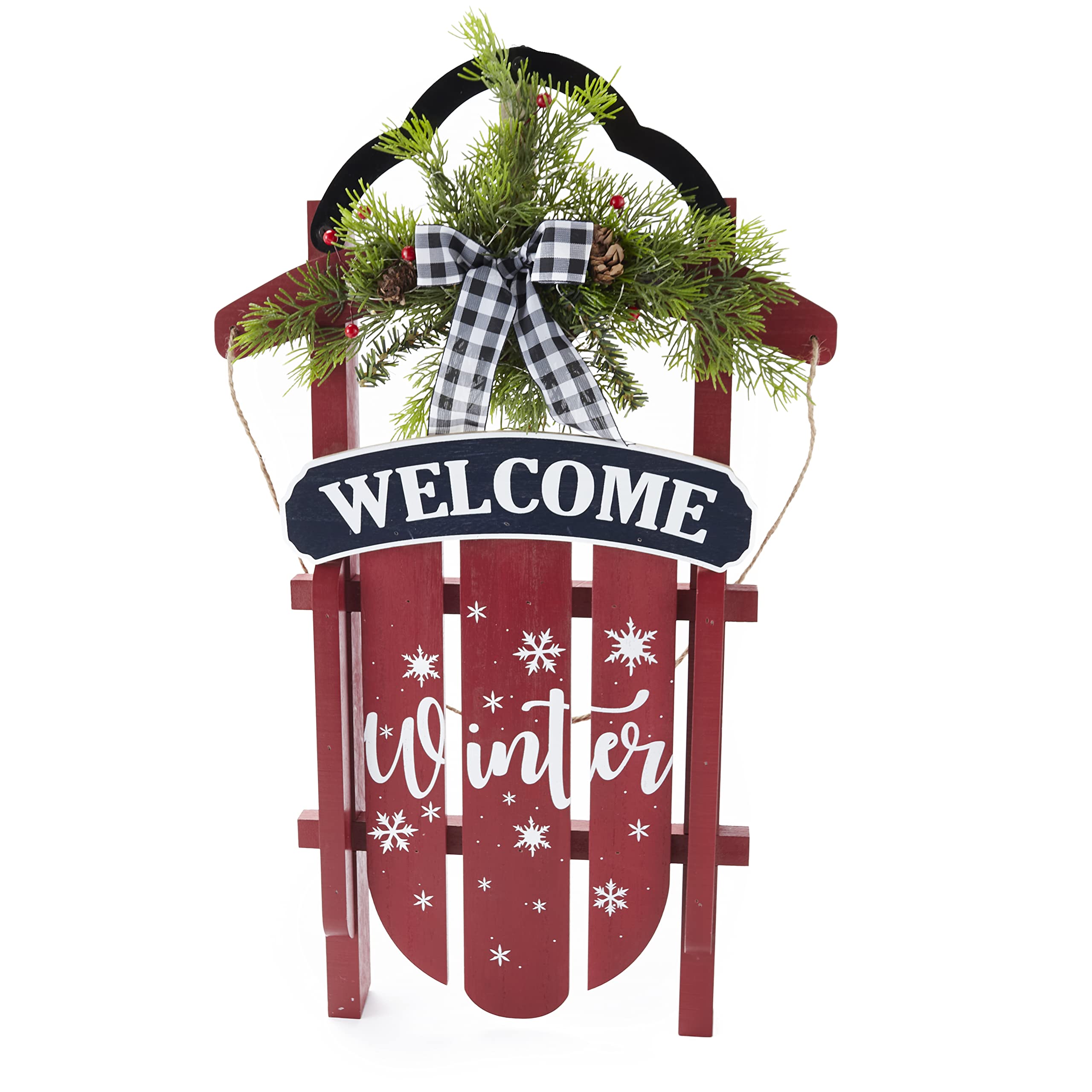 Lakeside Collection Welcome Lighted Sled - Outdoor Christmas Decoration for Porch, Yard & Holiday Decor | Battery Operated Winter Decor