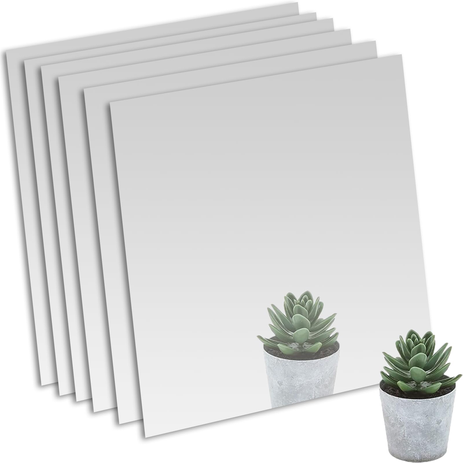 6-Pack Calvana 12x12 Inch Square Acrylic Mirror Sheets - 1.8mm Shatterproof & Unbreakable Non-Glass Wall Mirrors with Adhesive Backing - Includes Double-Sided Foam Stickers for Home Gym, Dance Studio, Yoga Room & Bathroom Decor