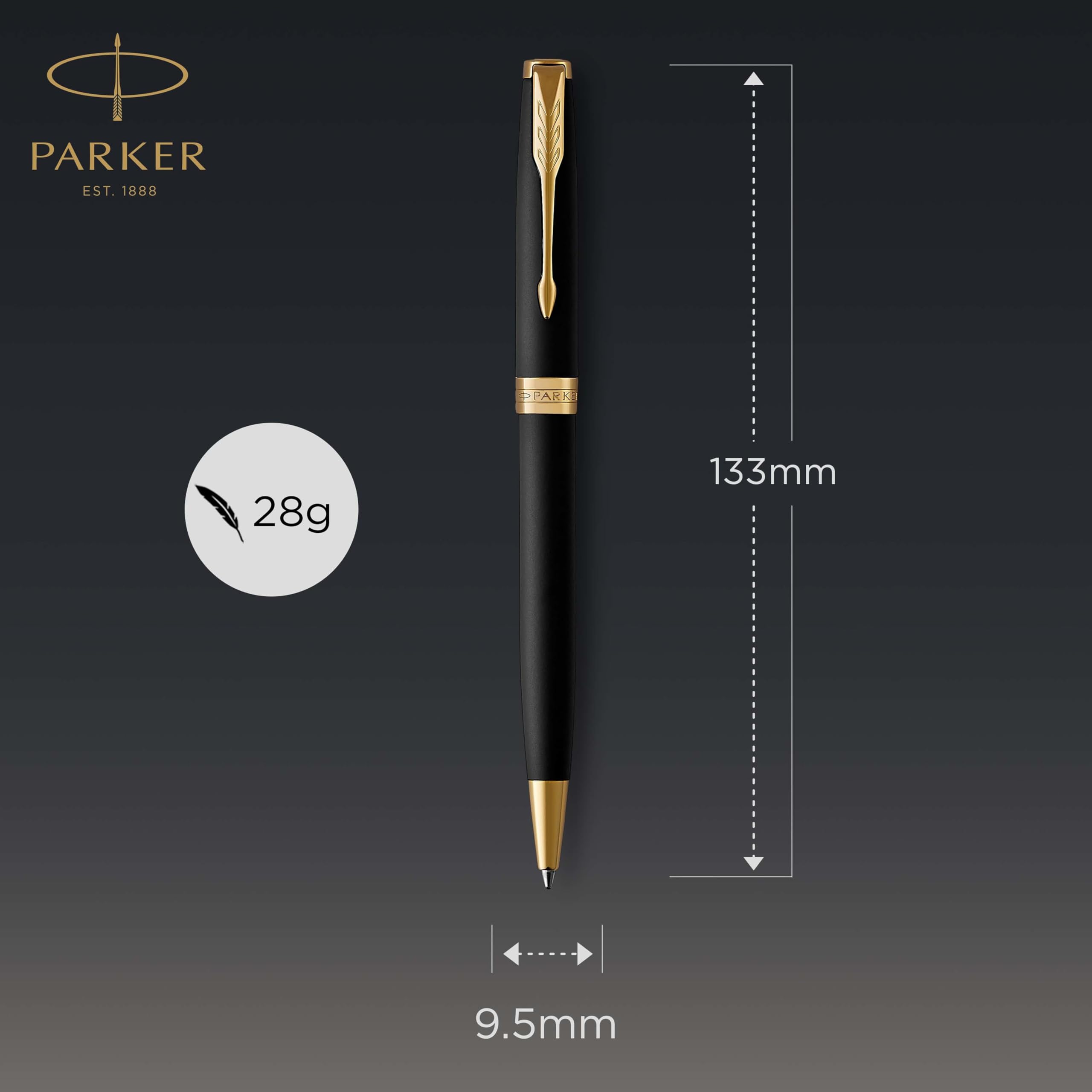 Parker Sonnet Ballpoint Pen - Matte Black Lacquer with Gold Trim, Medium Point Black Ink, Gift Box Included | Premium Writing Instrument for Business, Gifting & Everyday Use