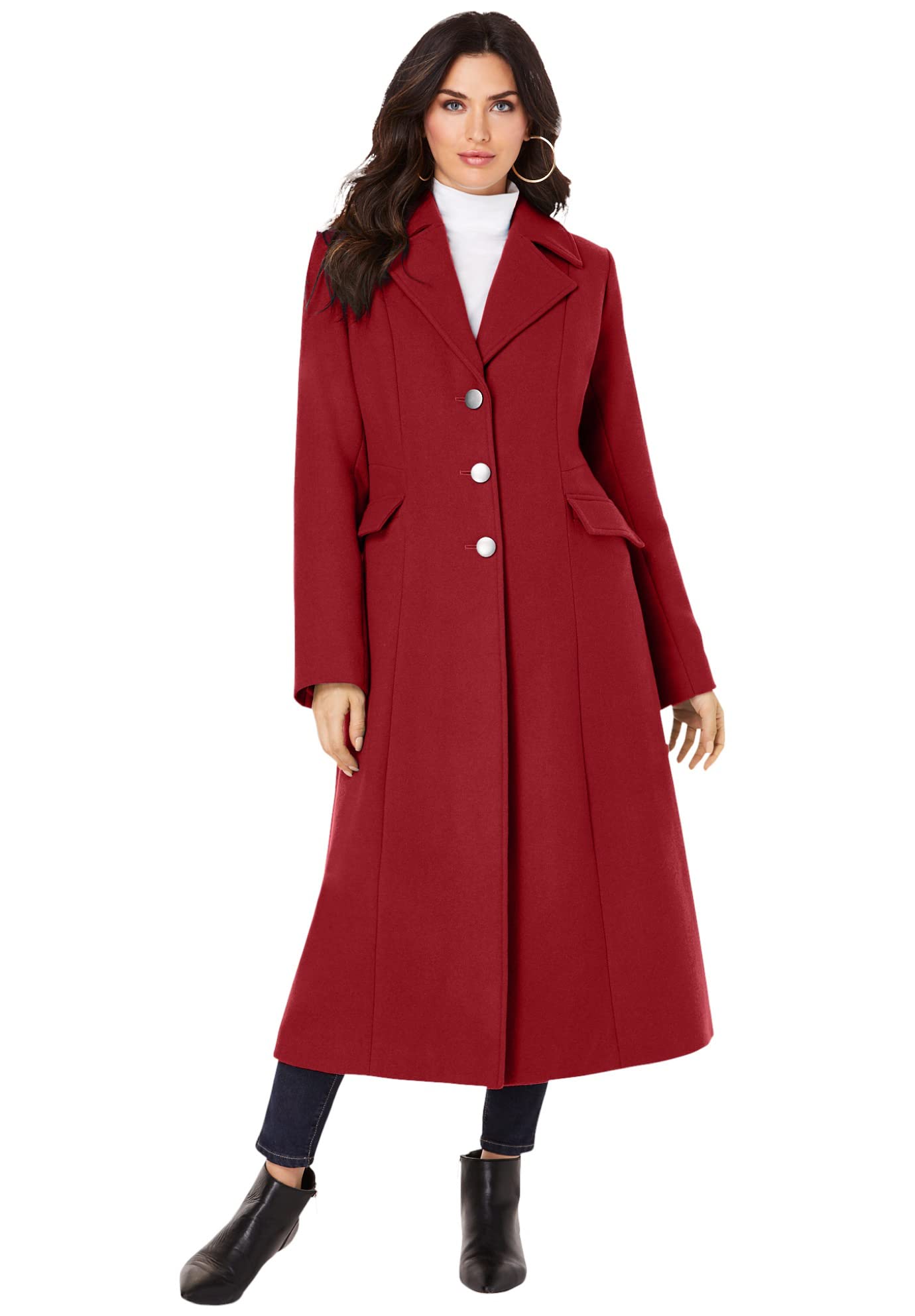 Roaman's Women's Plus Size Long Wool Blend Winter Coat - Warm & Stylish Outerwear for Cold Weather, Office & Casual Wear