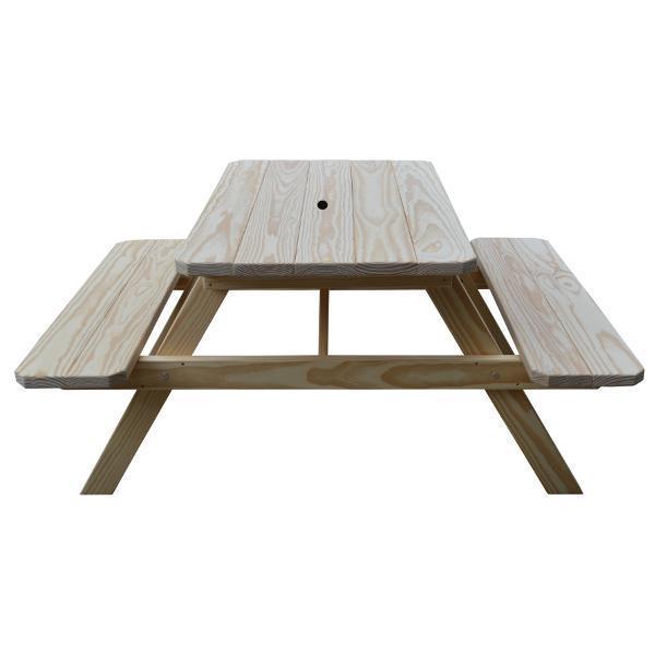 Unfinished A & L Furniture Yellow Pine Picnic Table with Attached Benches - Perfect for Outdoor Dining, Backyard Gatherings & Camping Trips
