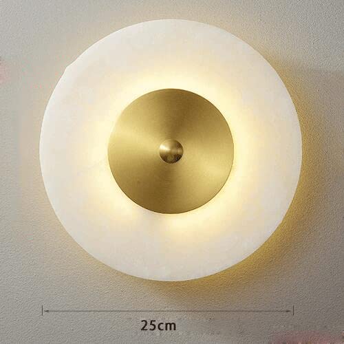 Modern Round Copper Wall Sconce with Marble Shade - LED Wall Mounted Light Fixture for Bedroom Headboard, Living Room, Hallway & Study - Dimmable Ambient Lighting for Home Decor