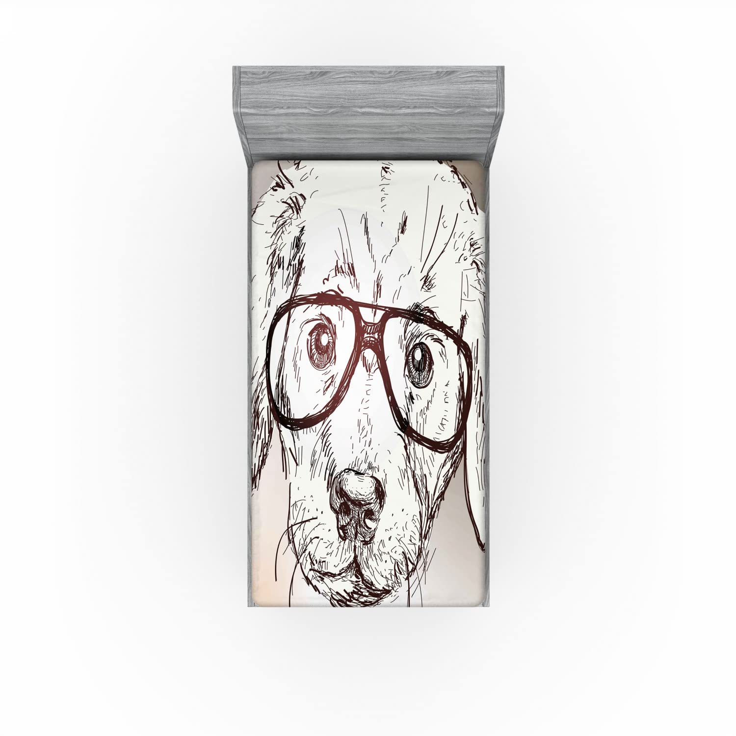 Ambesonne Modern Fitted Sheet - Hipster Dog Graphic, Twin Size for Comfortable Sleep