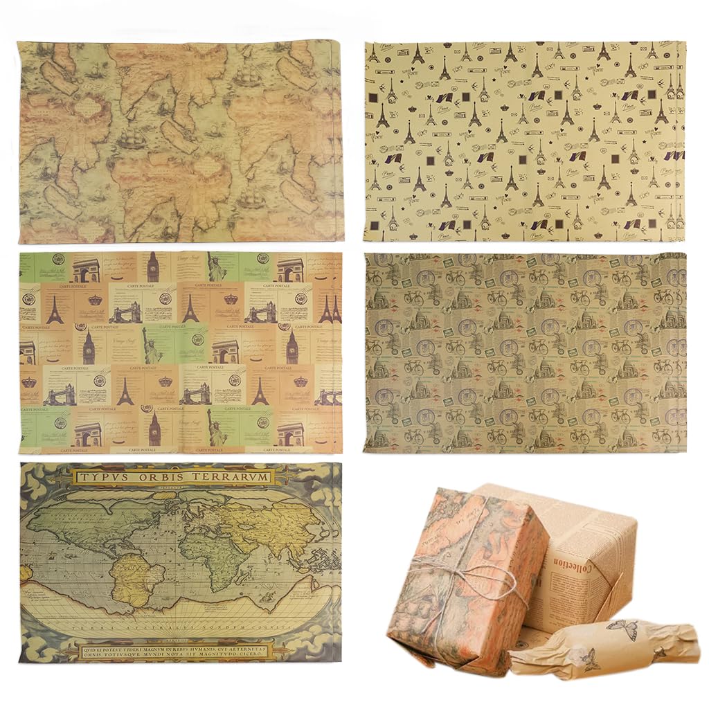 HASTHIP® 10-Sheet Kraft Gift Wrapping Paper - British Vintage Bicycle Design, 20.5