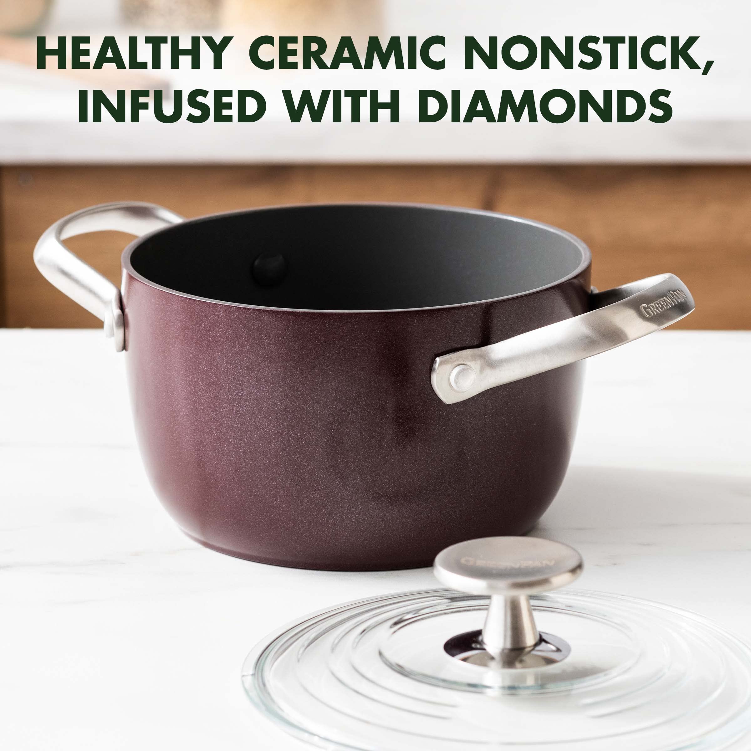 GreenPan Healthy Ceramic Nonstick 2QT Rice Cooker & Soup Pot with Lid - PFAS-Free, Induction Compatible, Dishwasher & Oven Safe (Brown) - Perfect for Cooking Rice, Soup, Stews & One-Pot Meals