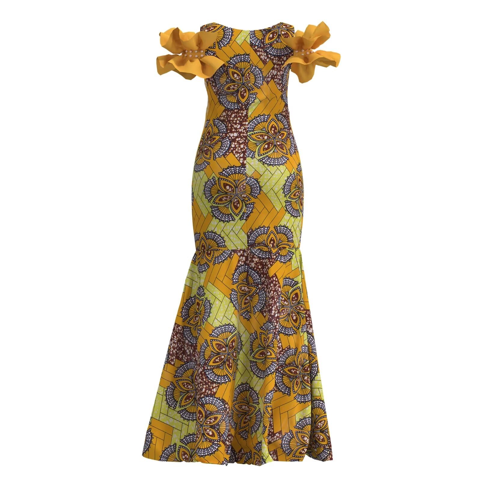 Elegant Ankara Maxi Mermaid Dress for Women - African Print Lace Decorated Gowns for Parties, Weddings & Special Occasions
