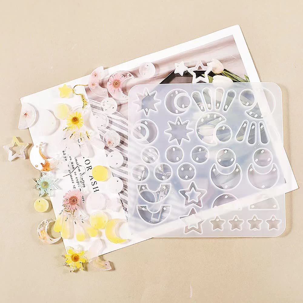 54 Pcs Silicone Earring Molds for Resin Jewelry Making - Moon, Star, Triangle & Arch Shapes with Holes - DIY Epoxy Resin Molds for Keychains, Pendants & Necklace Crafting - Perfect for Handmade Gifts & Art Projects