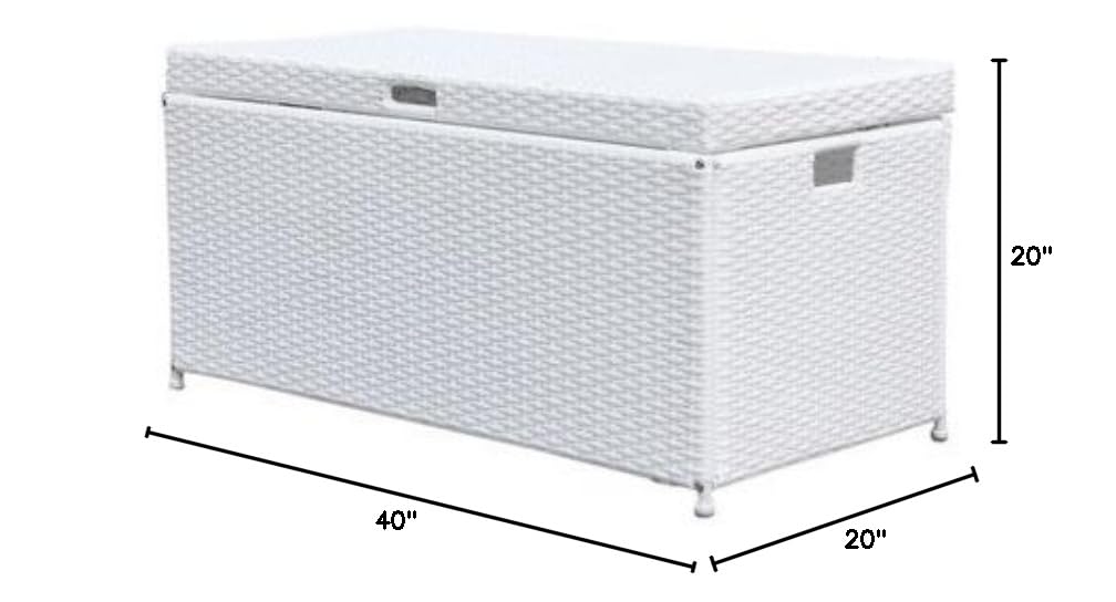 70 Gallon Outdoor Wicker Deck Storage Box with Lid - Weatherproof Patio Furniture Organizer for Cushions, Toys & Pool Accessories - White