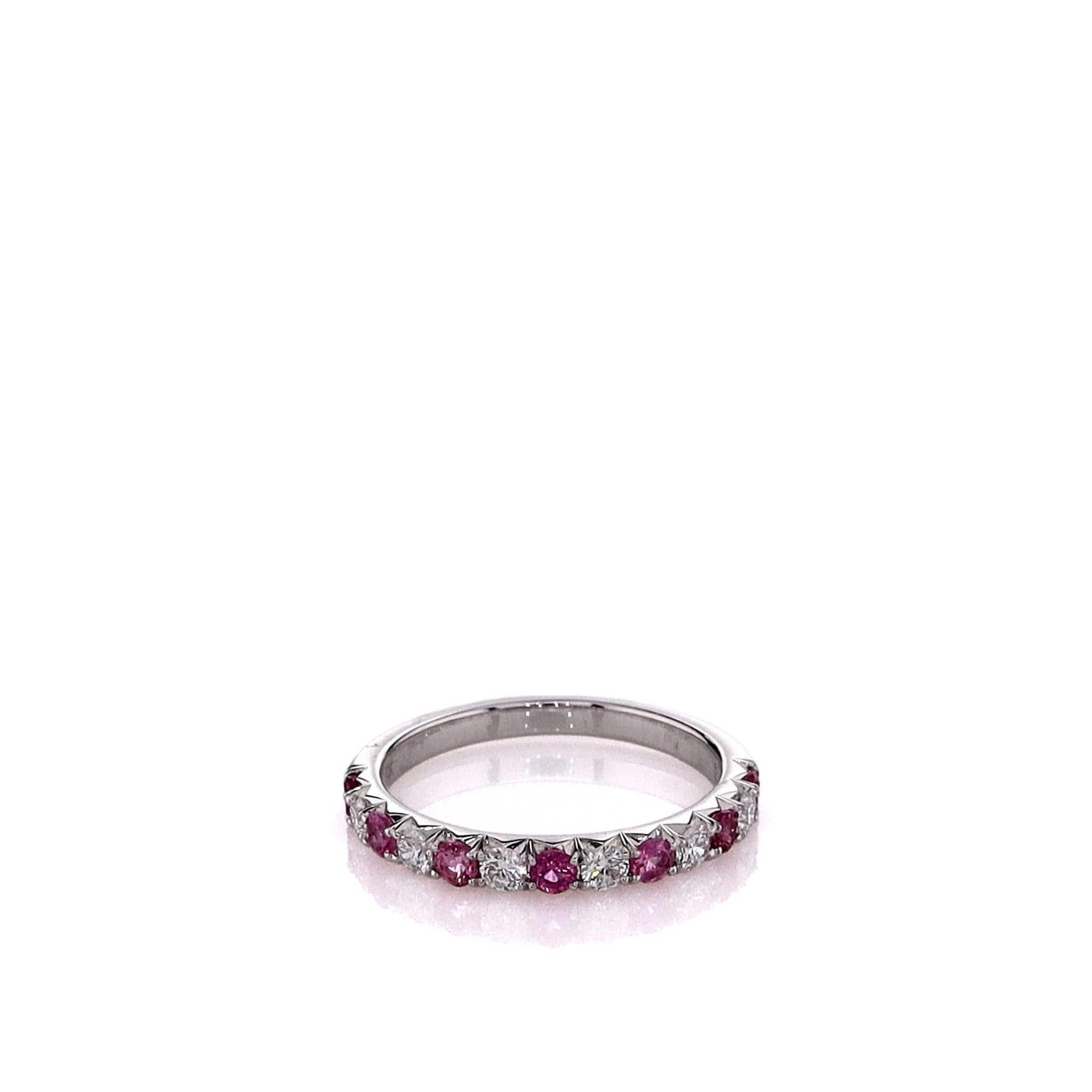 14K White Gold Pink Tourmaline and Diamond Alternating Half Eternity Band Ring - Perfect for Engagement, Anniversary & Valentine's Day Gifts