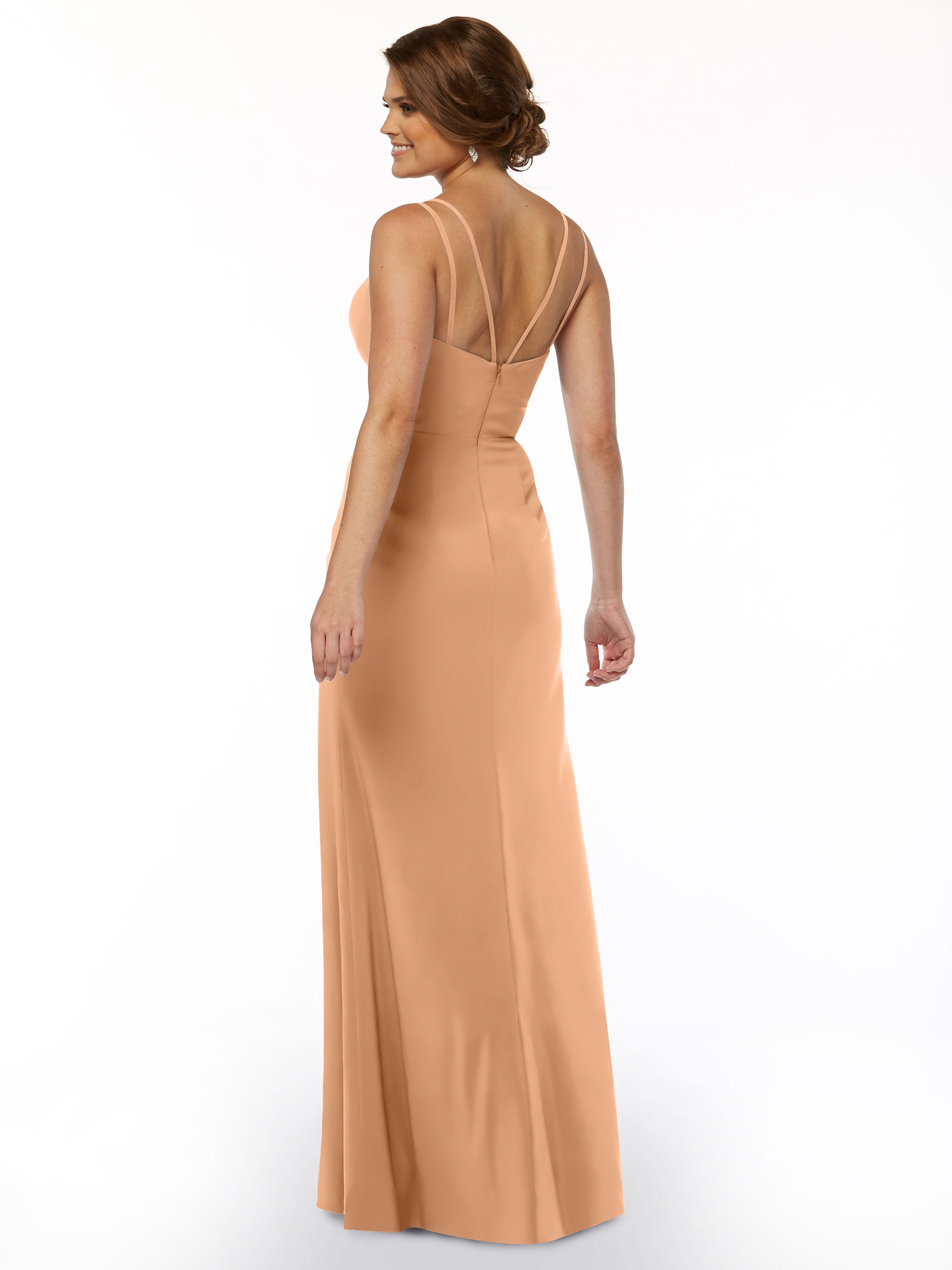 Elegant 83030 Sheath Stretch Chiffon Bridesmaid Dress with Bateau Neckline & Thigh Slit - Perfect for Weddings, Formal Events & Evening Parties