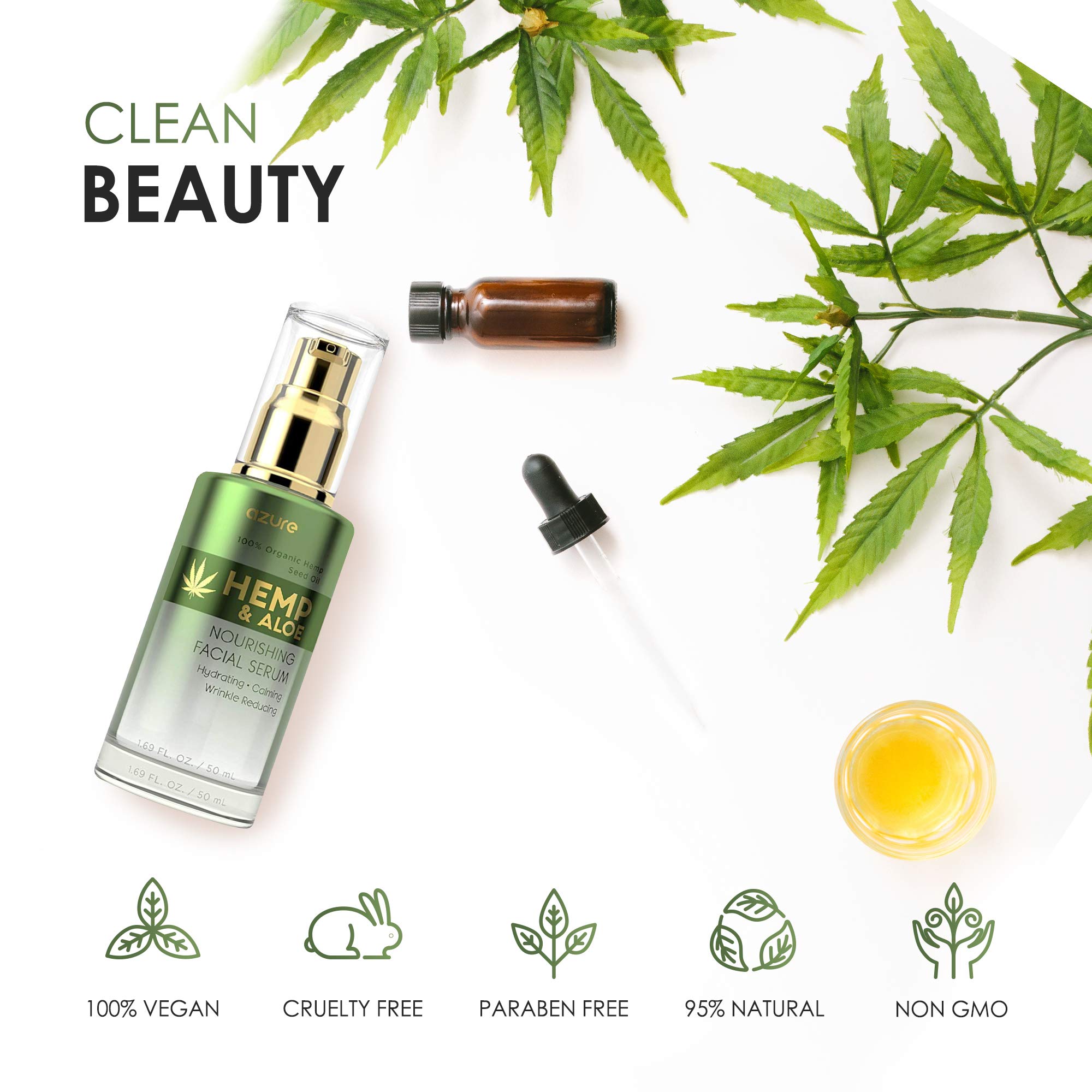 K Beauty Hemp & Aloe Face Serum - Wrinkle & Dark Spot Care for Hydrated Skin - Dermatologist Tested