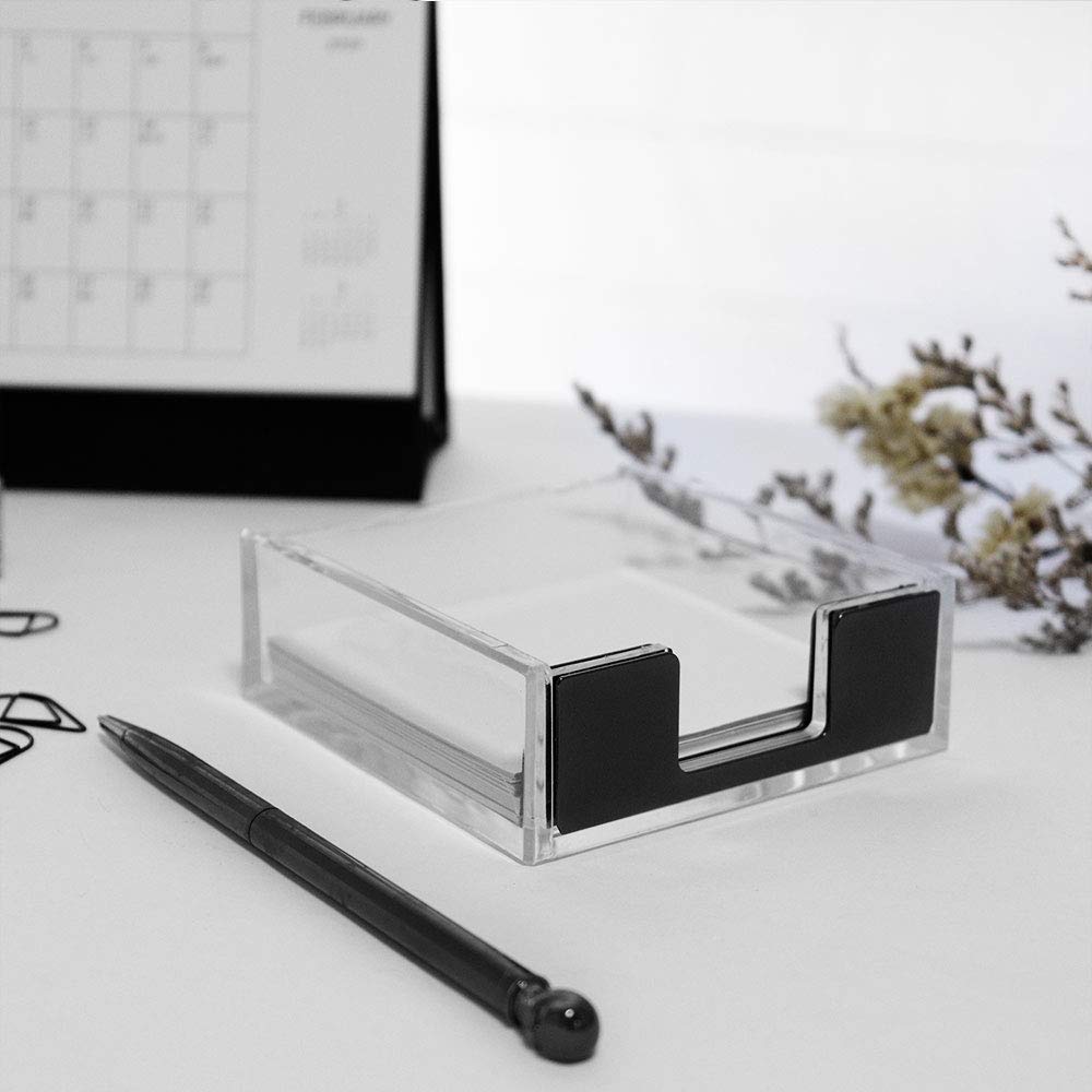 MultiBey Clear Black Sticky Note Holder - Acrylic Memo Pad Dispenser & Desktop Organizer for Office, School, Home | Perfect for Desk Organization, Note-Taking & Productivity (Black)