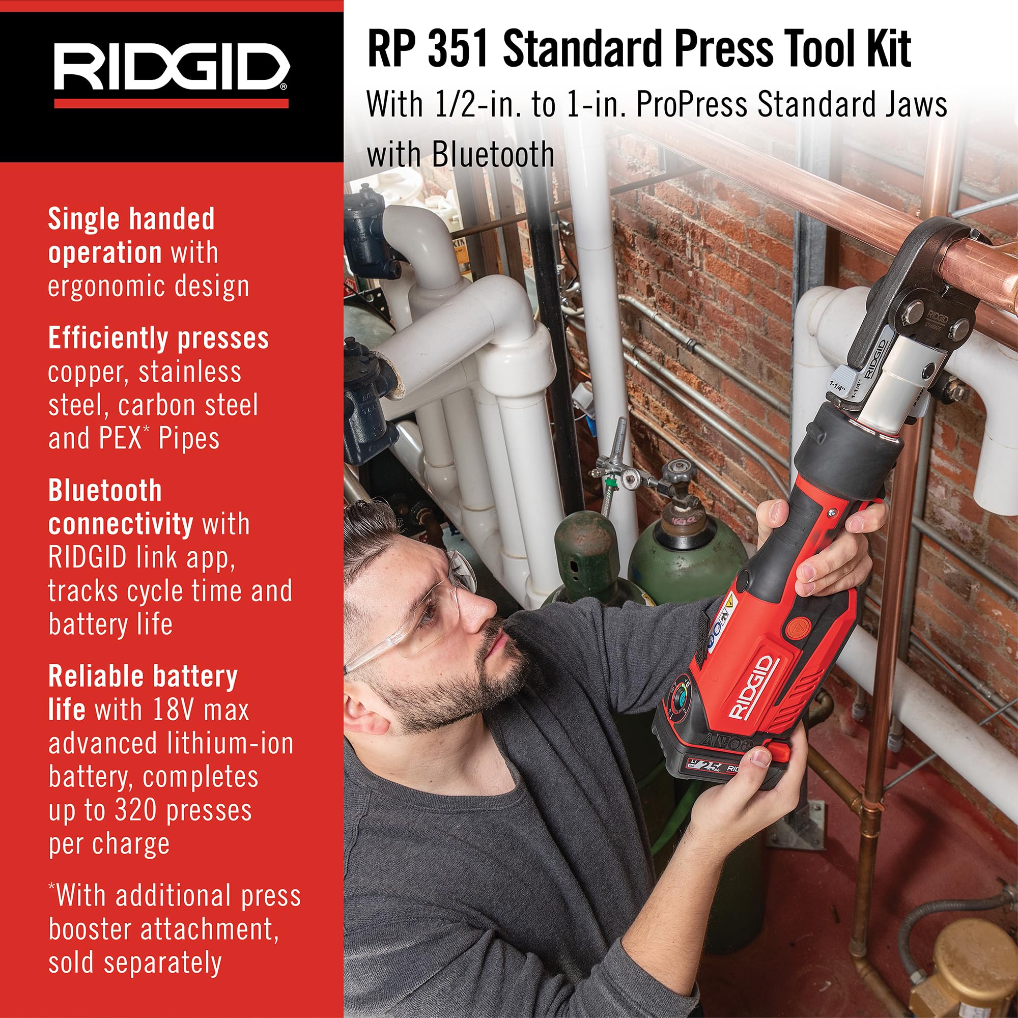 RIDGID 67183 RP 351 ProPress Standard Press Tool Kit with Battery & Charger, 1/2