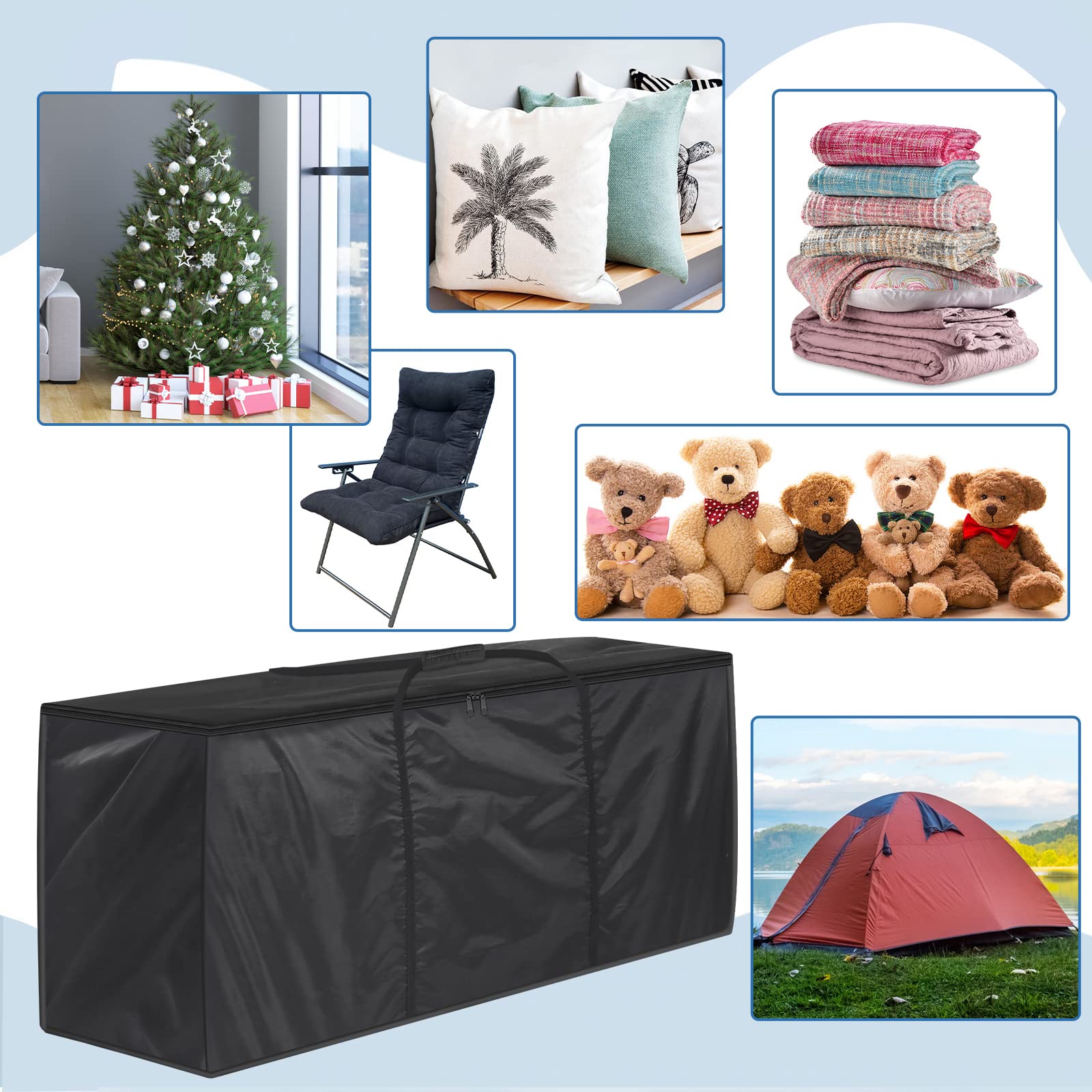 GARPROVM Waterproof Extra Large Outdoor Cushion Storage Bag - 420D Oxford Fabric with Handle & Zipper (68x20x30 inches, Black) - Perfect for Patio Furniture, Poolside Loungers, and Garden Seat Cushions