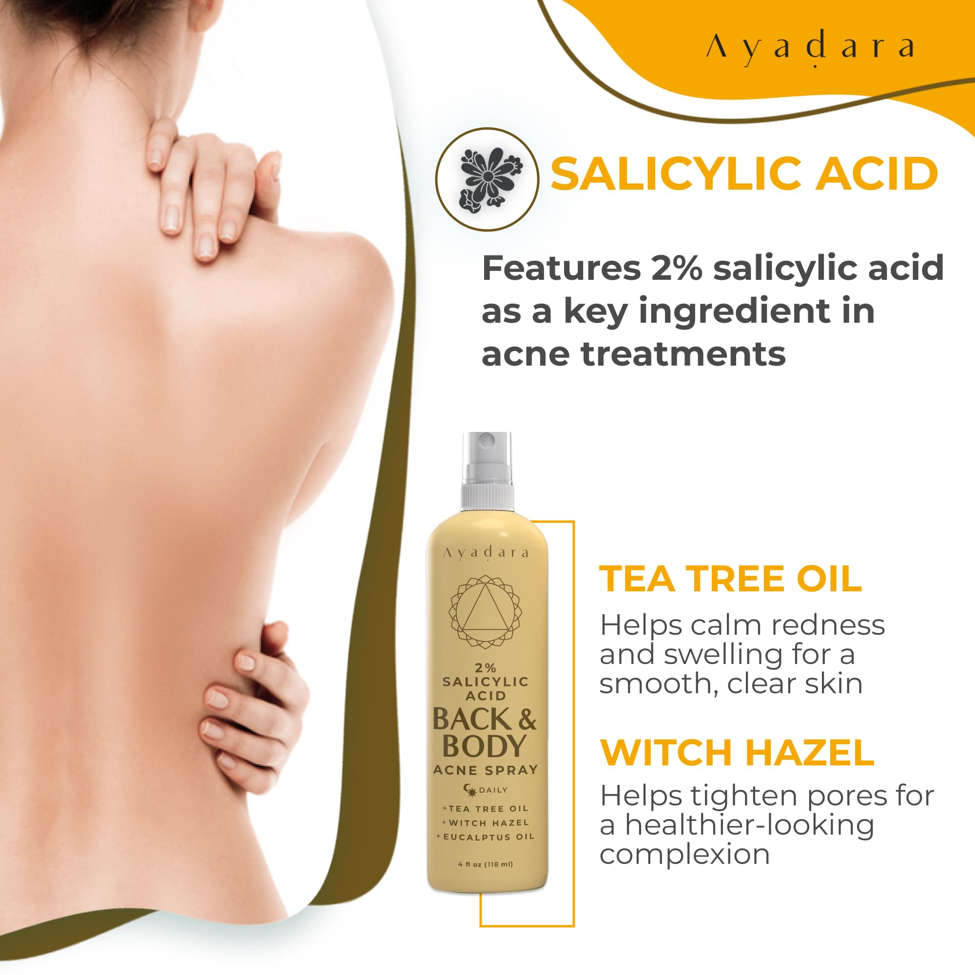 2% Salicylic Acid Acne Treatment Body Spray with Tea Tree Oil - Soothing & Moisturizing for All Skin Types (3-Pack) | Fight Back & Body Breakouts, Post-Workout Care & Daily Skin Refresh
