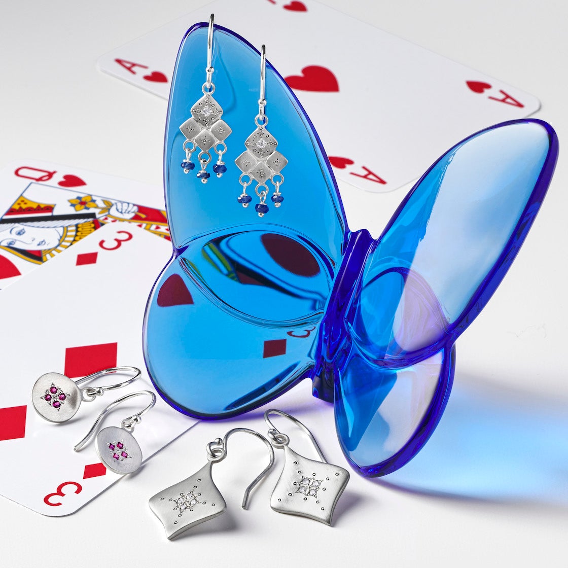 Silver & Ruby Four Star Wave Charm Earrings – Elegant Boho Jewelry for Women | Perfect for Parties, Weddings & Everyday Wear