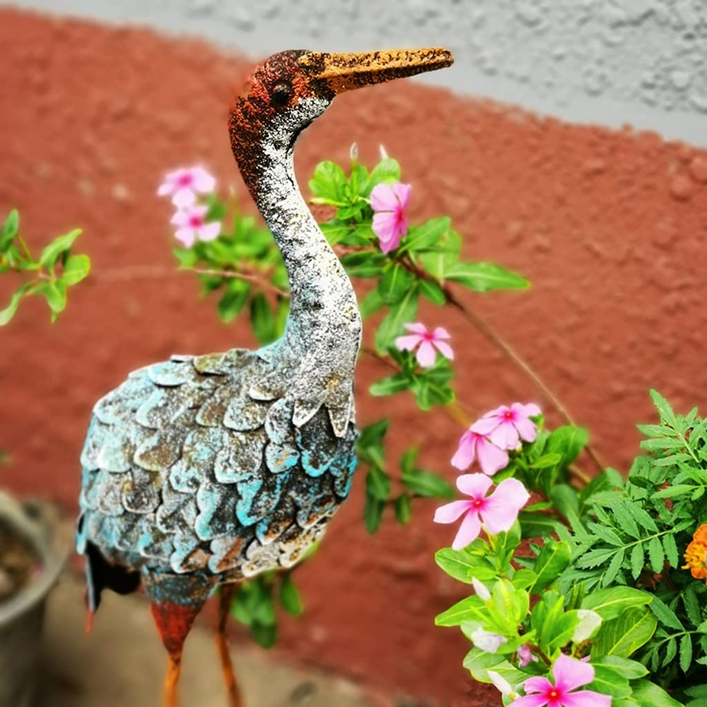 Wrought Iron Garden Crane Statue - Outdoor Animal Sculpture for Courtyard, Lawn, Balcony & Terrace Decor | Durable Landscape Ornament for Gardening & Patio Decoration