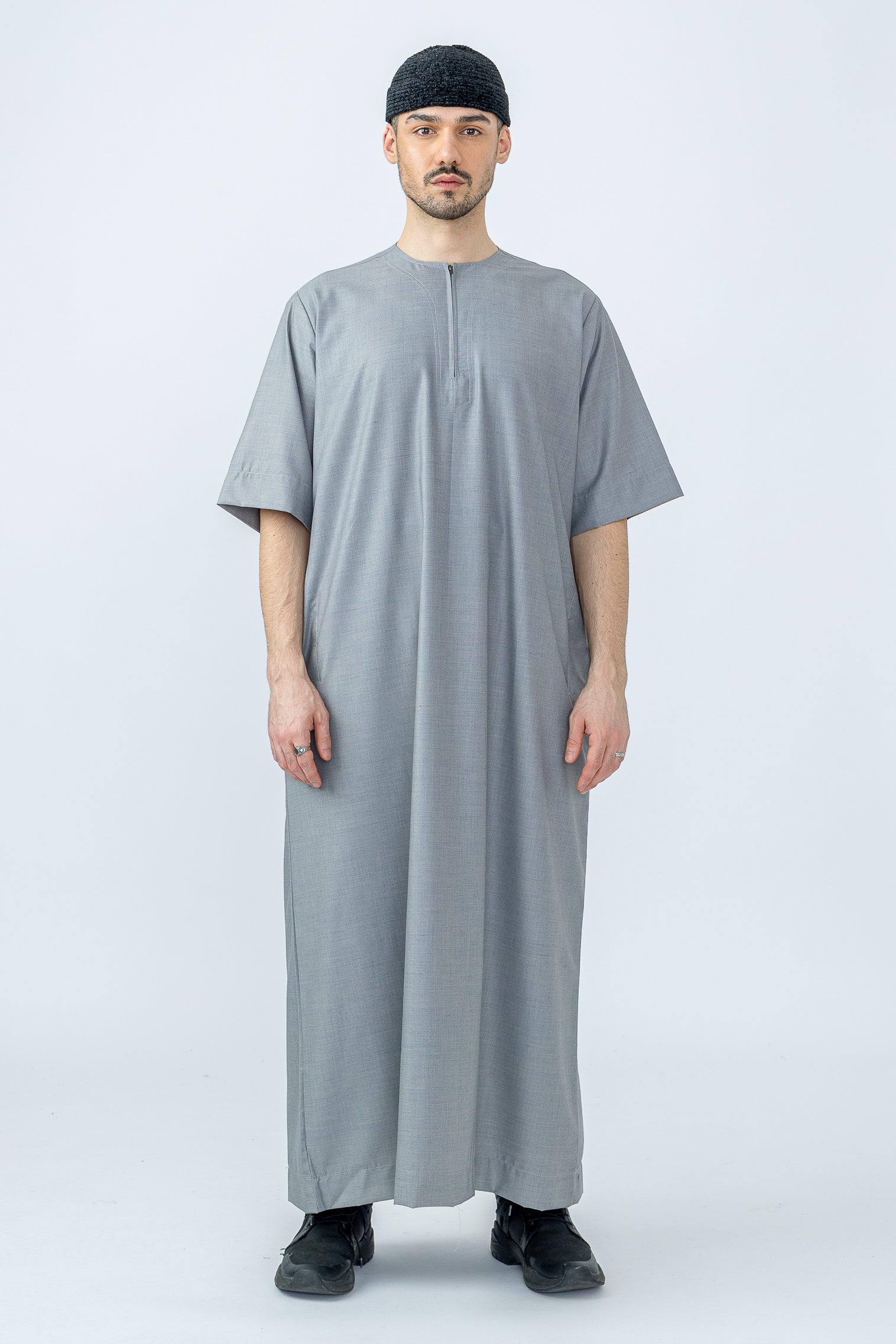 Premium Grey Half Sleeve Thobe for Men - Lightweight & Breathable Islamic Robe - Perfect for Daily Wear, Prayer & Special Occasions